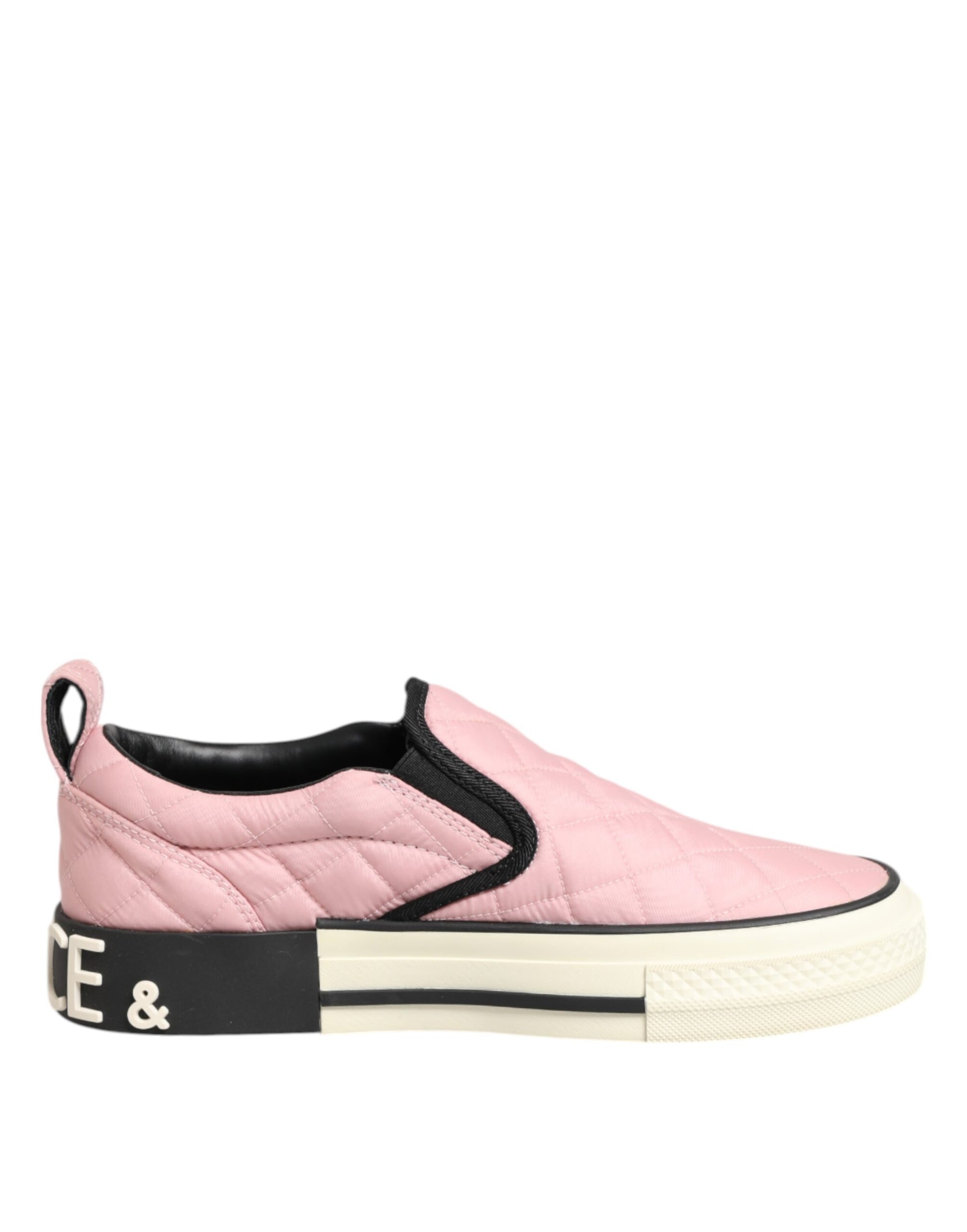 Dolce & Gabbana Pink Quilted Nylon Slip-On Sneaker Shoes Curated Luxury Accessories by Orvyn