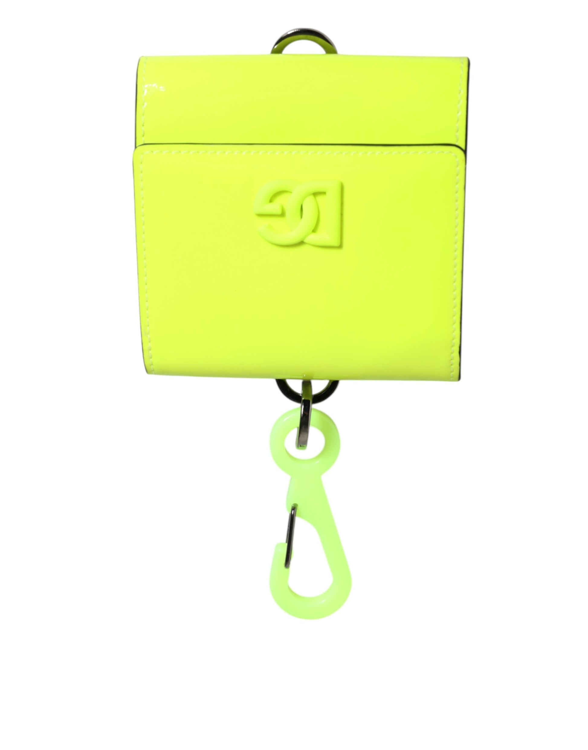 Dolce & Gabbana Yellow Green Bifold DG Logo Neck Strap Cardholder Wallet Curated Luxury Accessories by Orvyn