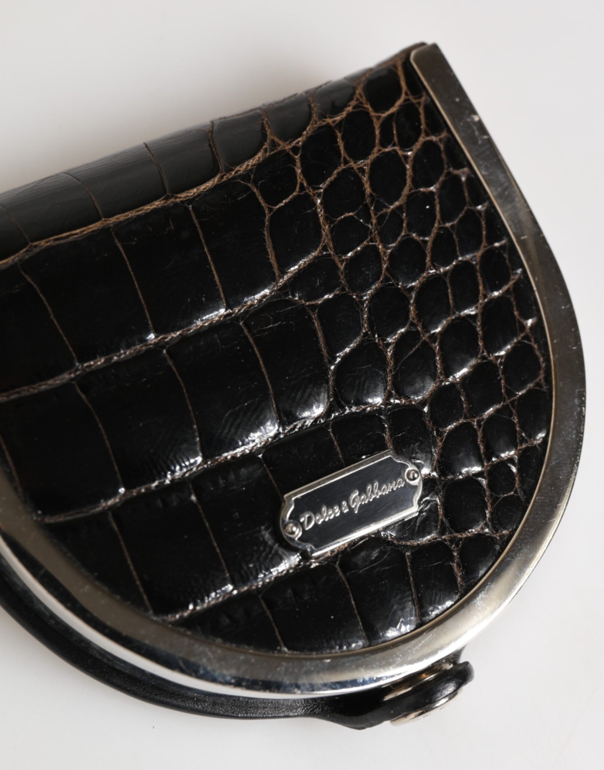 Dolce & Gabbana Black Polished Crocodile Leather Mens Coin Purse Wallet Curated Luxury Accessories by Orvyn