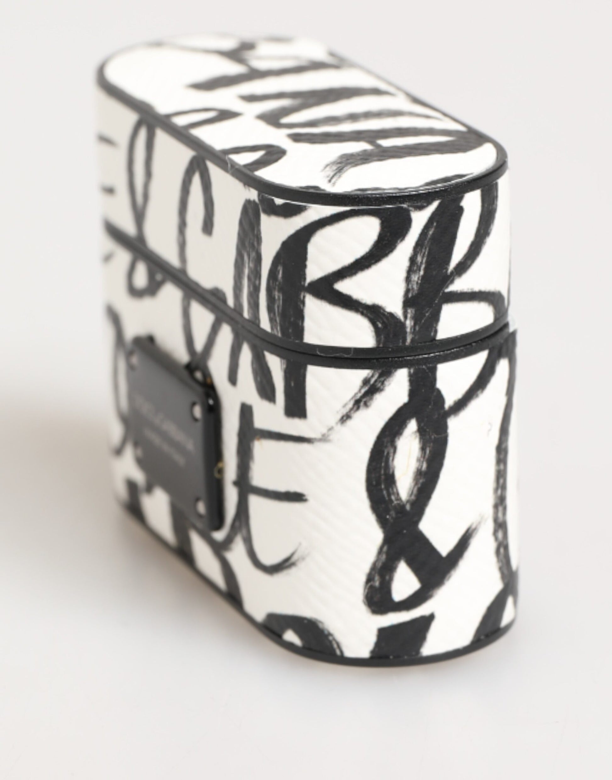 Dolce & Gabbana Black White Leather Monogram Print Logo Holder Airpods Case Curated Luxury Accessories by Orvyn