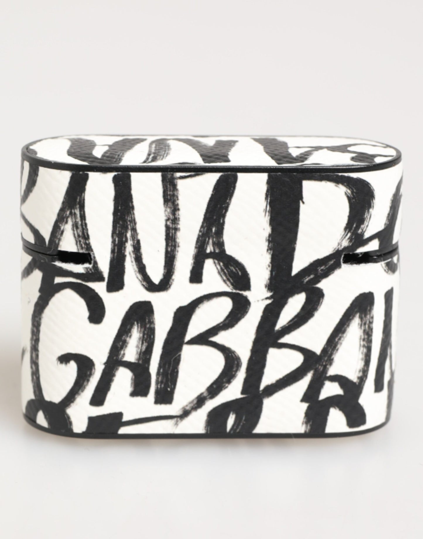 Dolce & Gabbana Black White Leather Monogram Print Logo Holder Airpods Case Curated Luxury Accessories by Orvyn