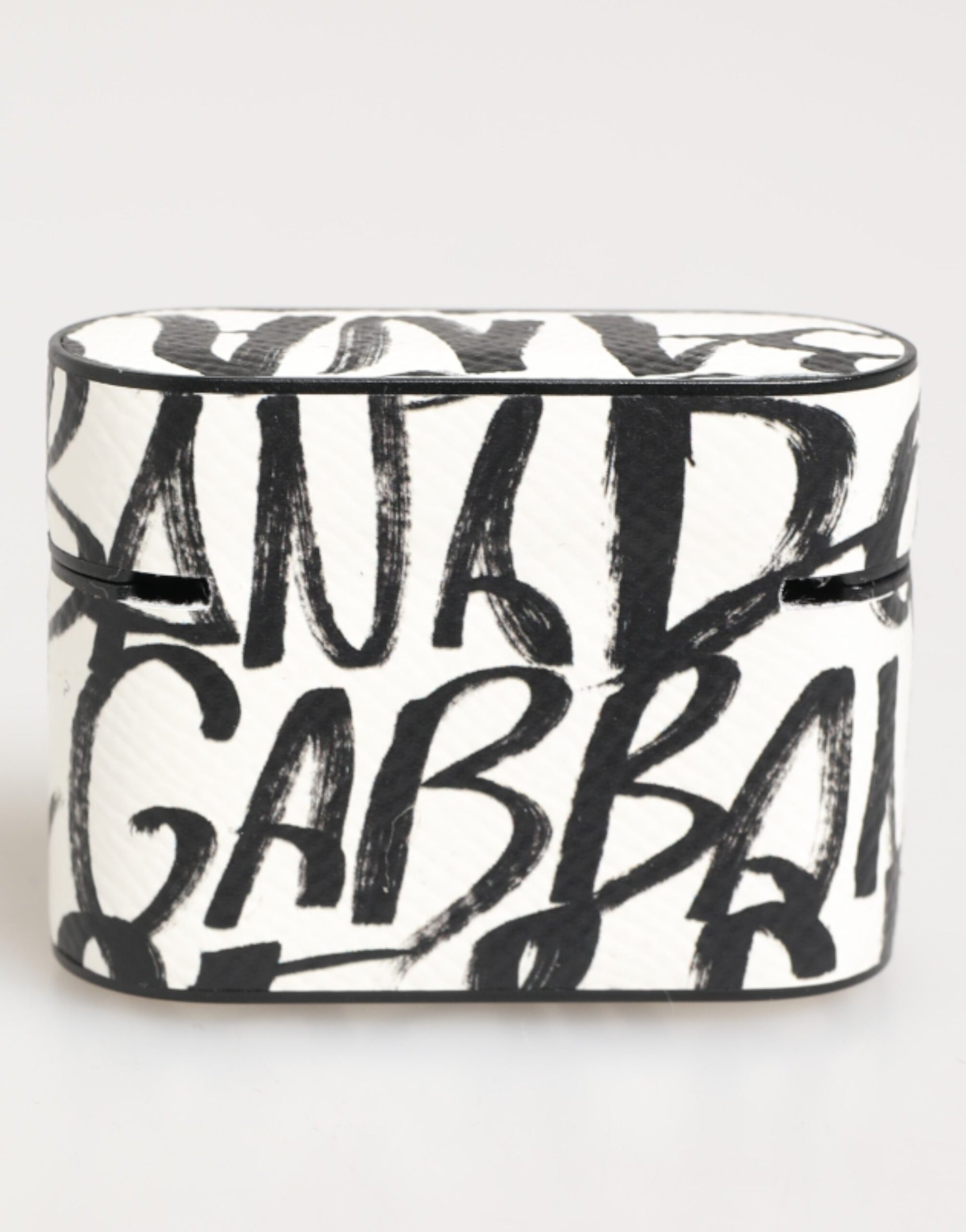 Dolce & Gabbana Black White Leather Monogram Print Logo Holder Airpods Case Curated Luxury Accessories by Orvyn