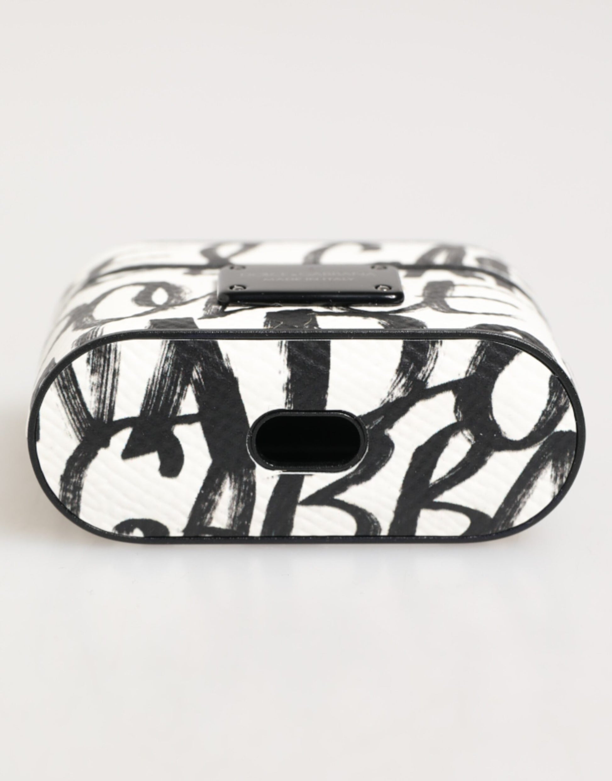 Dolce & Gabbana Black White Leather Monogram Print Logo Holder Airpods Case Curated Luxury Accessories by Orvyn