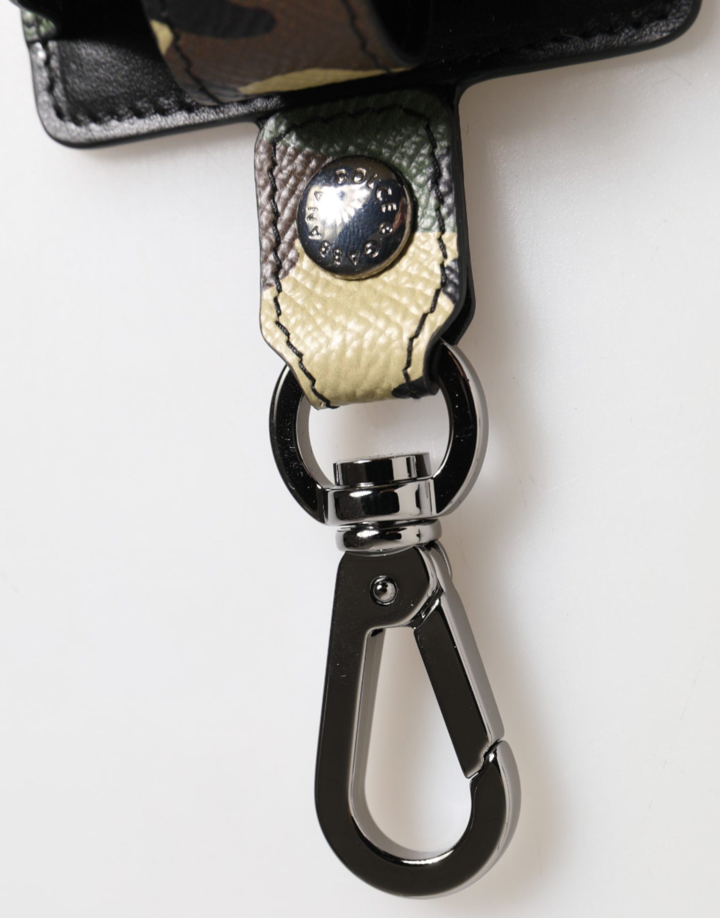 Dolce & Gabbana Multicolor Camouflage Leather Metal Accessory Airpods Case Curated Luxury Accessories by Orvyn