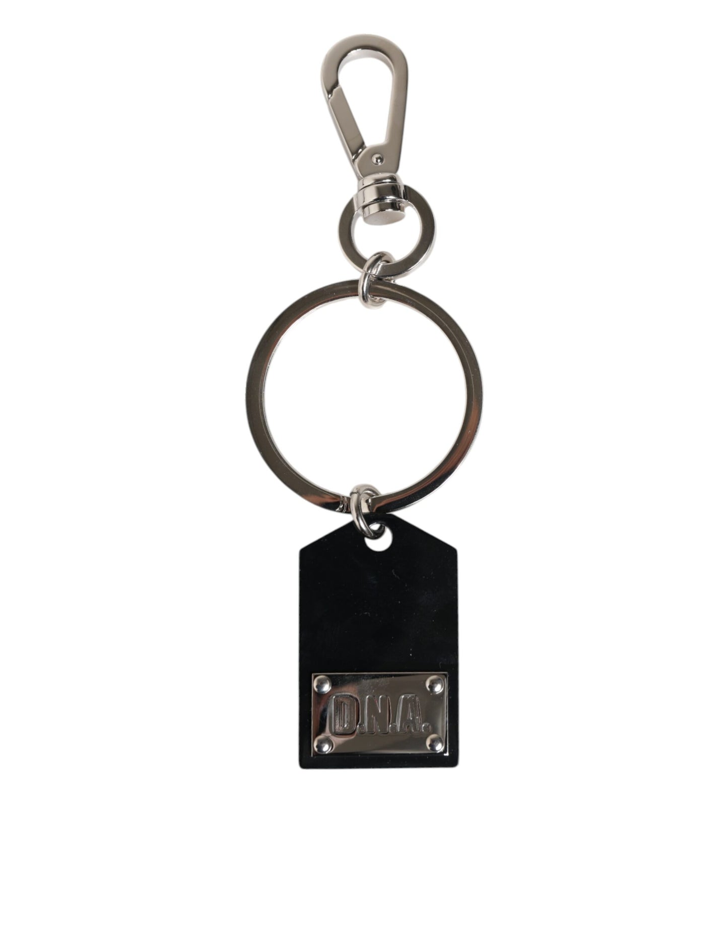 Dolce & Gabbana Black Sint Glass Plaque DG Logo Metal PlateKeychain Keyring Curated Luxury Accessories by Orvyn