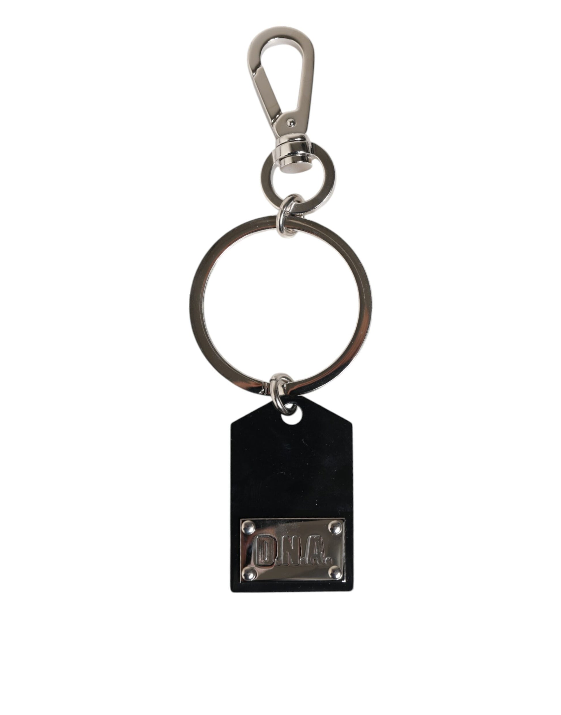 Dolce & Gabbana Black Sint Glass Plaque DG Logo Metal PlateKeychain Keyring Curated Luxury Accessories by Orvyn