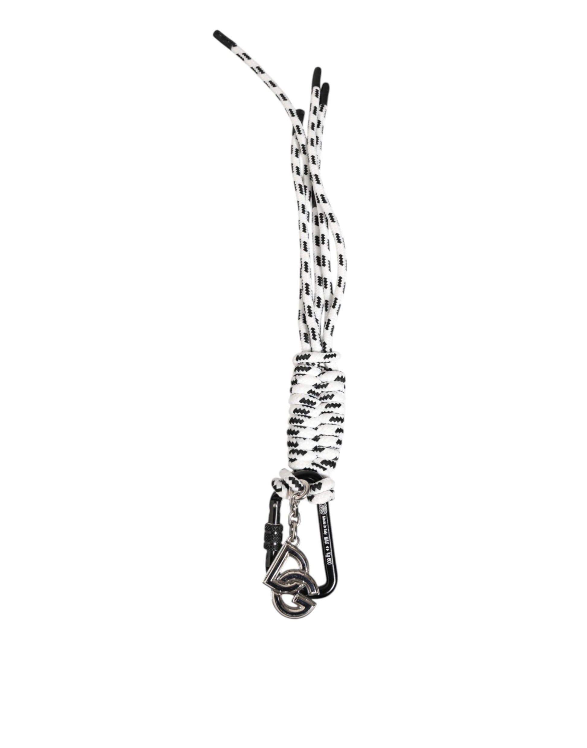 Dolce & Gabbana Black White Polyester Tape String DG Logo Keychain Keyring Curated Luxury Accessories by Orvyn