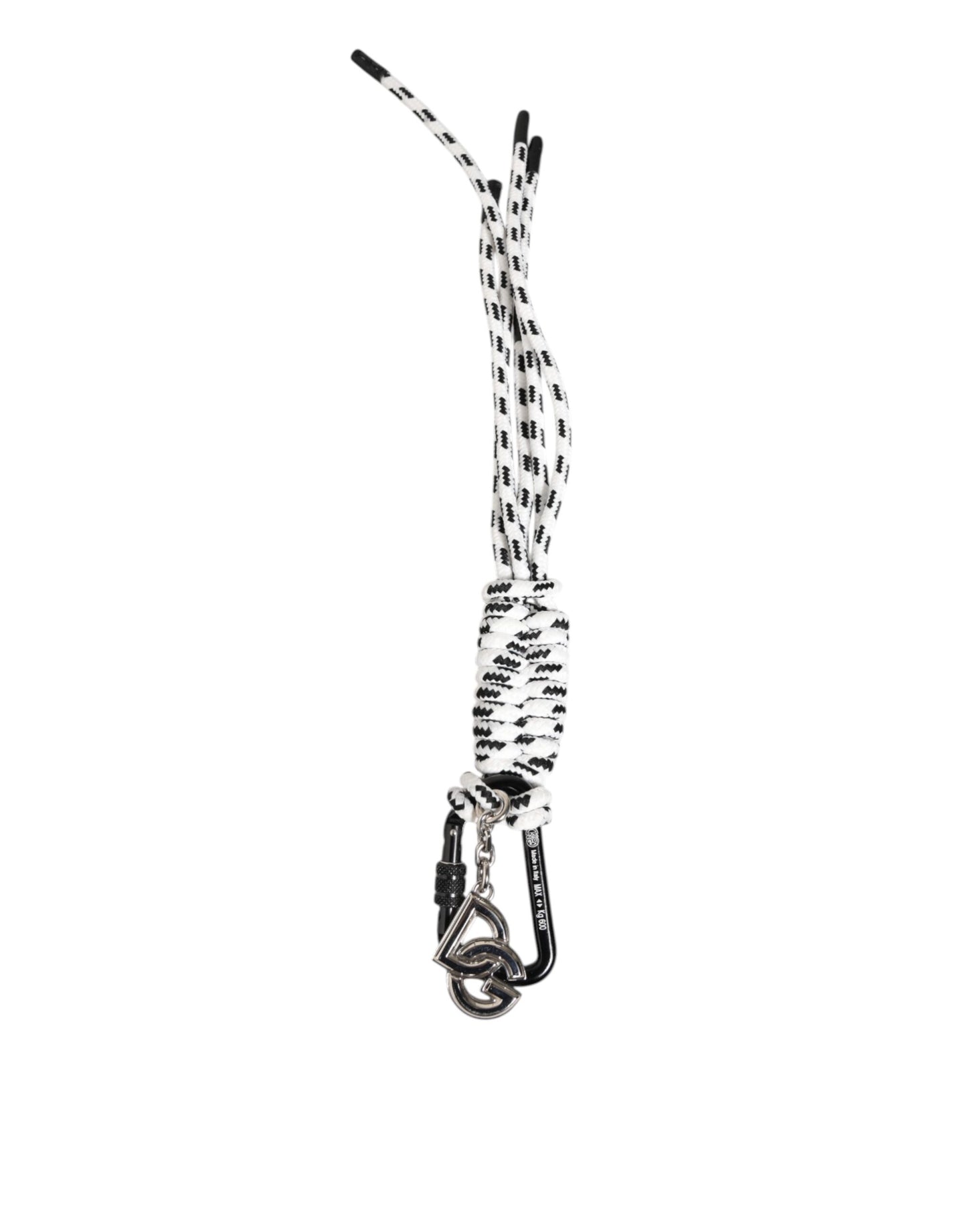 Dolce & Gabbana Black White Polyester Tape String DG Logo Keychain Keyring Curated Luxury Accessories by Orvyn