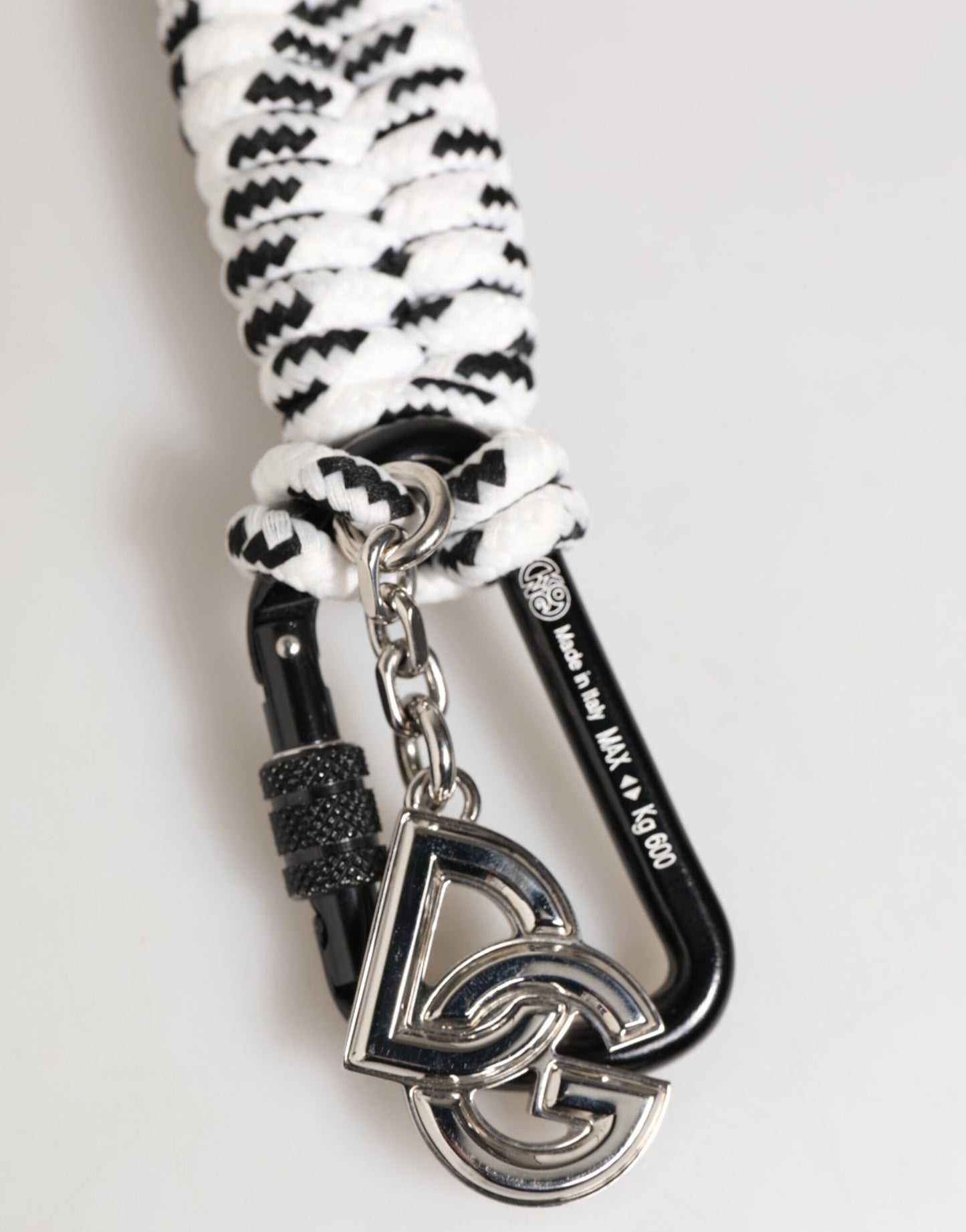 Dolce & Gabbana Black White Polyester Tape String DG Logo Keychain Keyring Curated Luxury Accessories by Orvyn