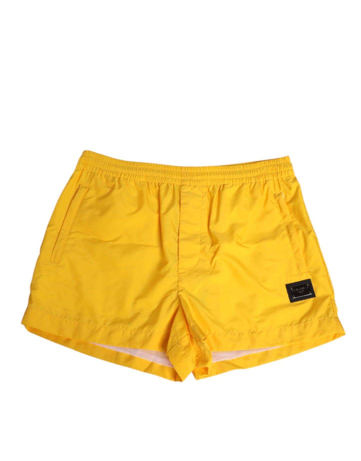 Dolce & Gabbana Yellow Nylon Logo Plaque Boxer Shorts Swimwear Curated Luxury Accessories by Orvyn