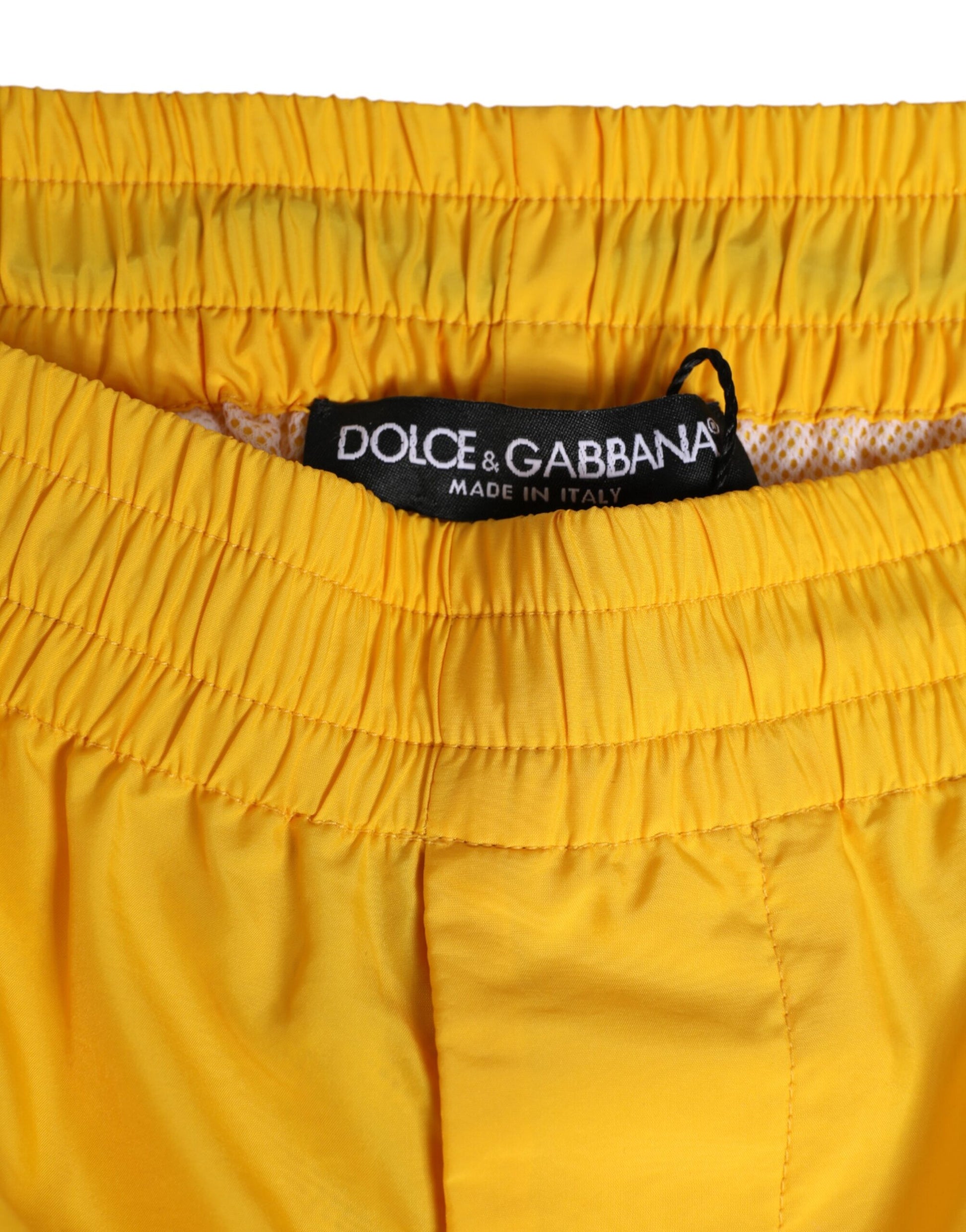 Dolce & Gabbana Yellow Nylon Logo Plaque Boxer Shorts Swimwear Curated Luxury Accessories by Orvyn