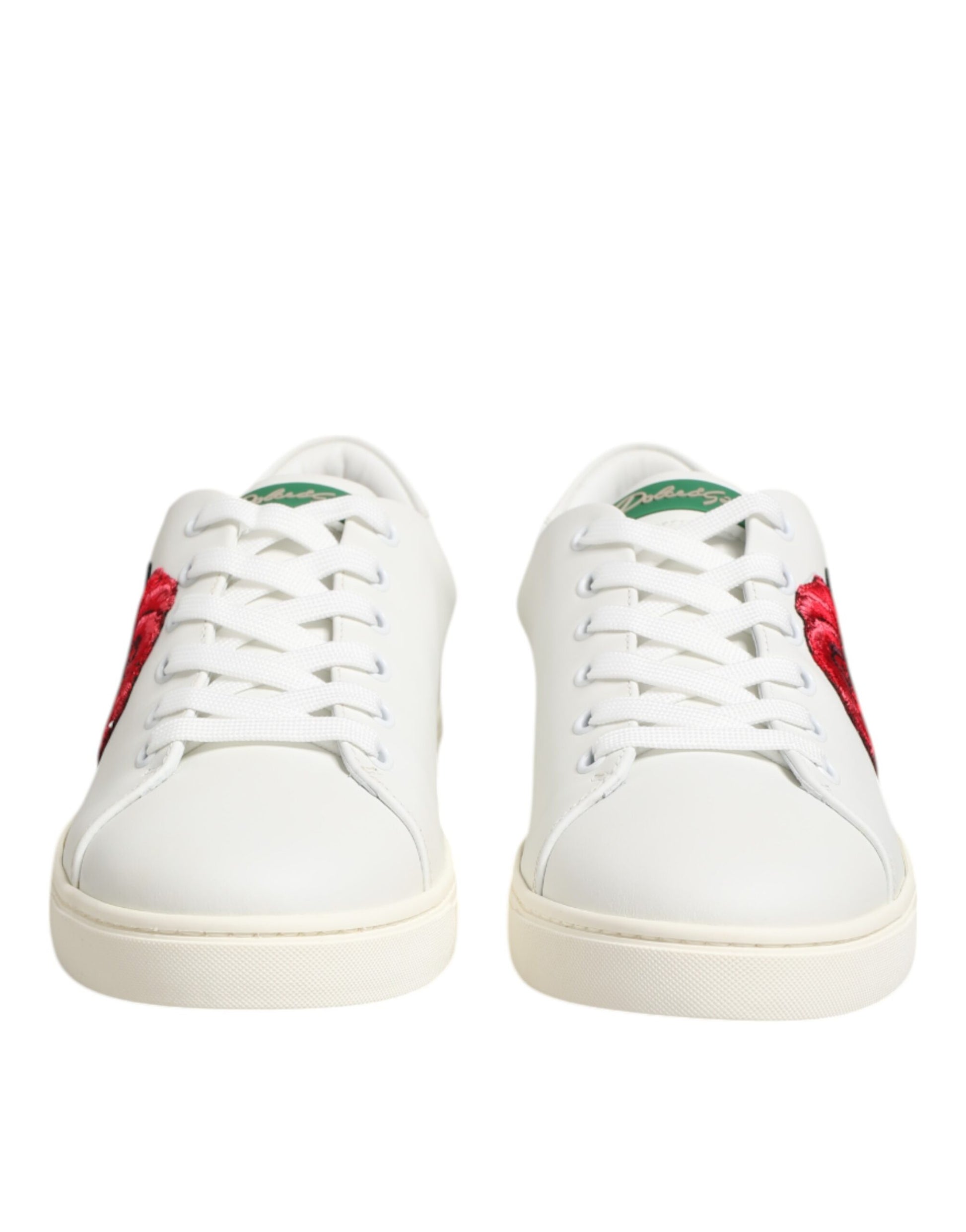 Dolce & Gabbana White Leather Rose Embroidery Low-Top Shoes Curated Luxury Accessories by Orvyn