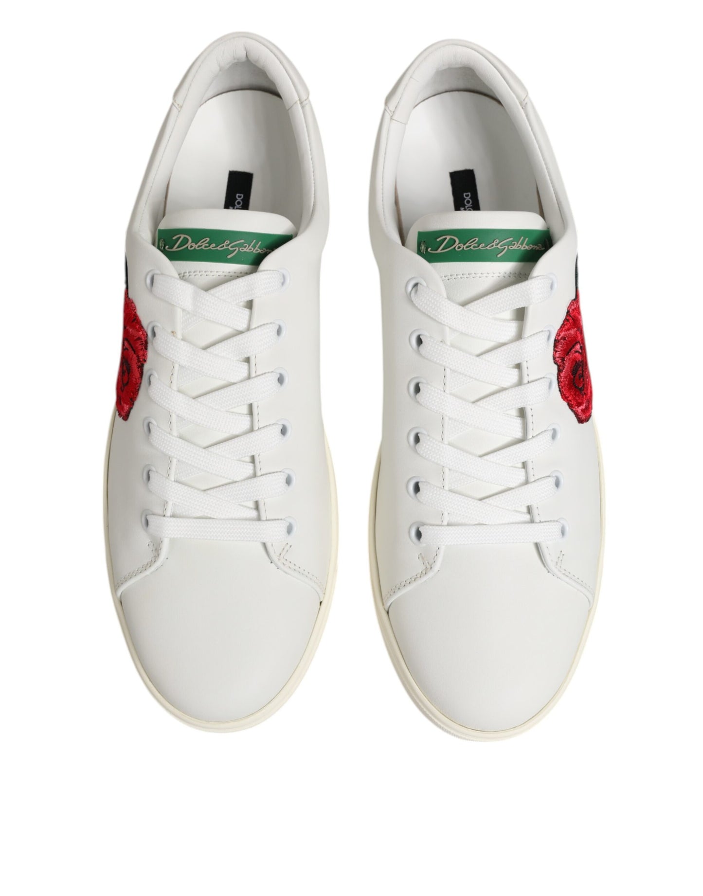Dolce & Gabbana White Leather Rose Embroidery Low-Top Shoes Curated Luxury Accessories by Orvyn