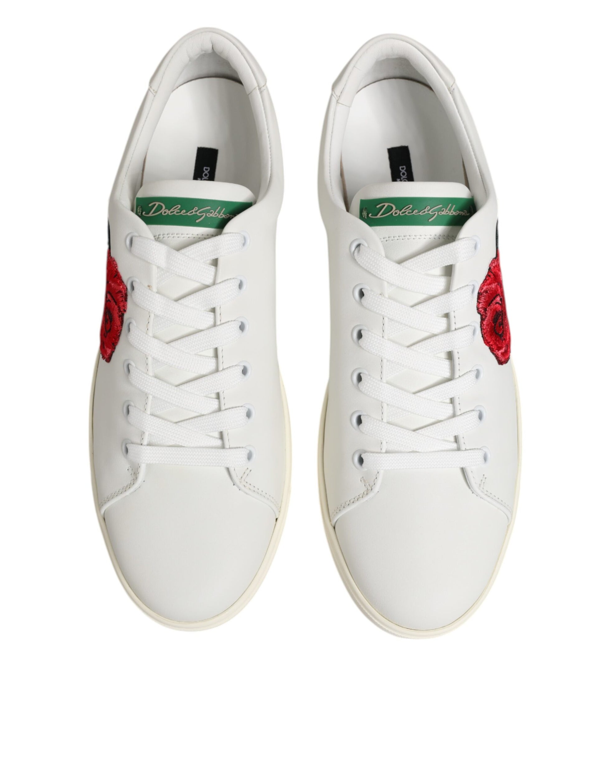 Dolce & Gabbana White Leather Rose Embroidery Low-Top Shoes Curated Luxury Accessories by Orvyn