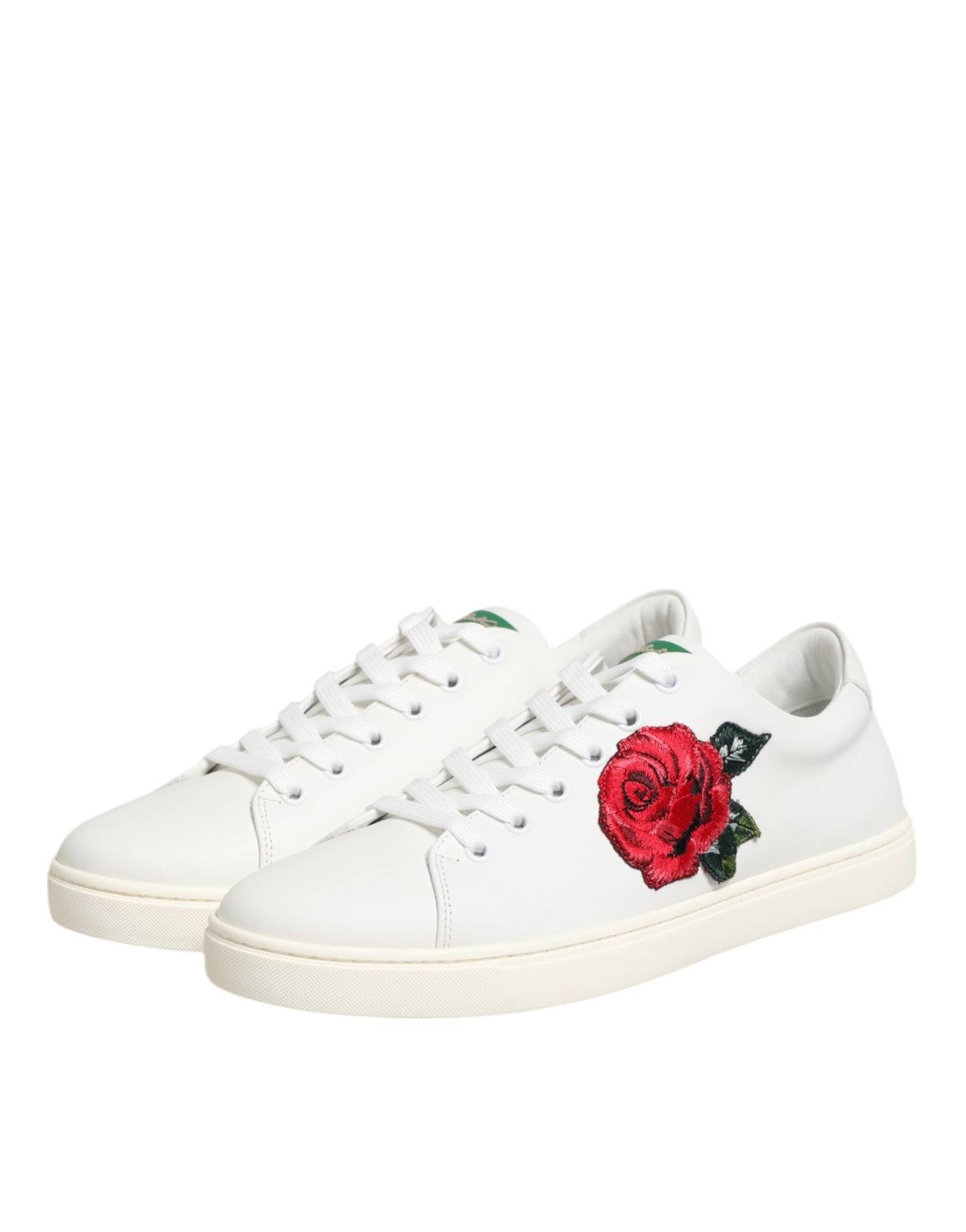Dolce & Gabbana White Leather Rose Embroidery Low-Top Shoes Curated Luxury Accessories by Orvyn