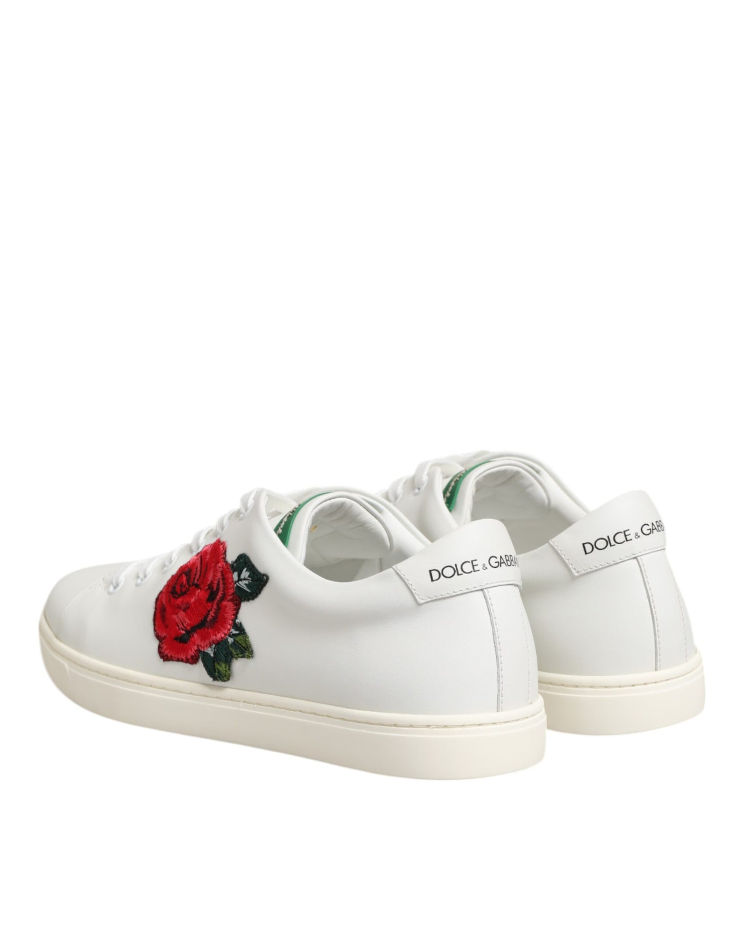 Dolce & Gabbana White Leather Rose Embroidery Low-Top Shoes Curated Luxury Accessories by Orvyn