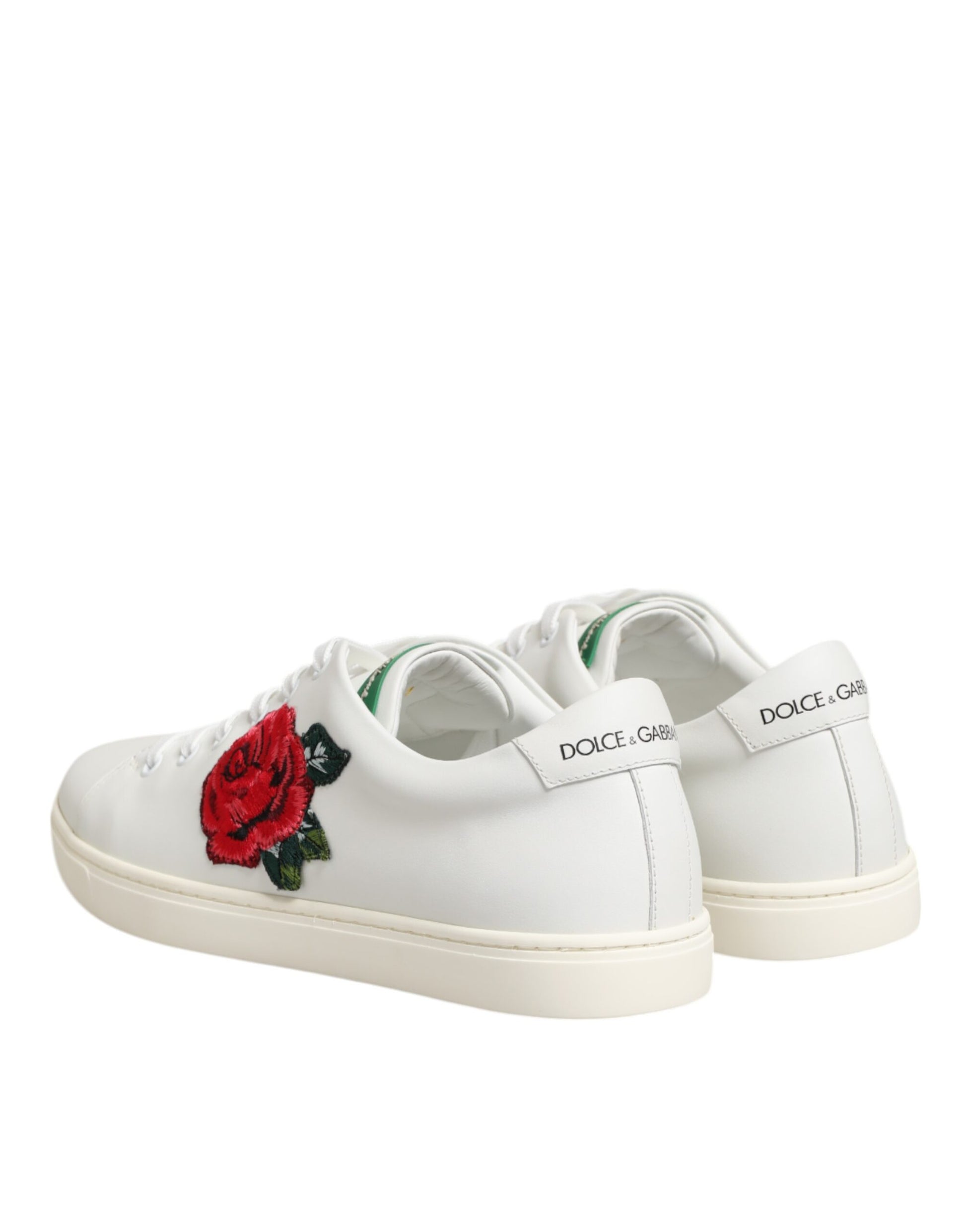 Dolce & Gabbana White Leather Rose Embroidery Low-Top Shoes Curated Luxury Accessories by Orvyn