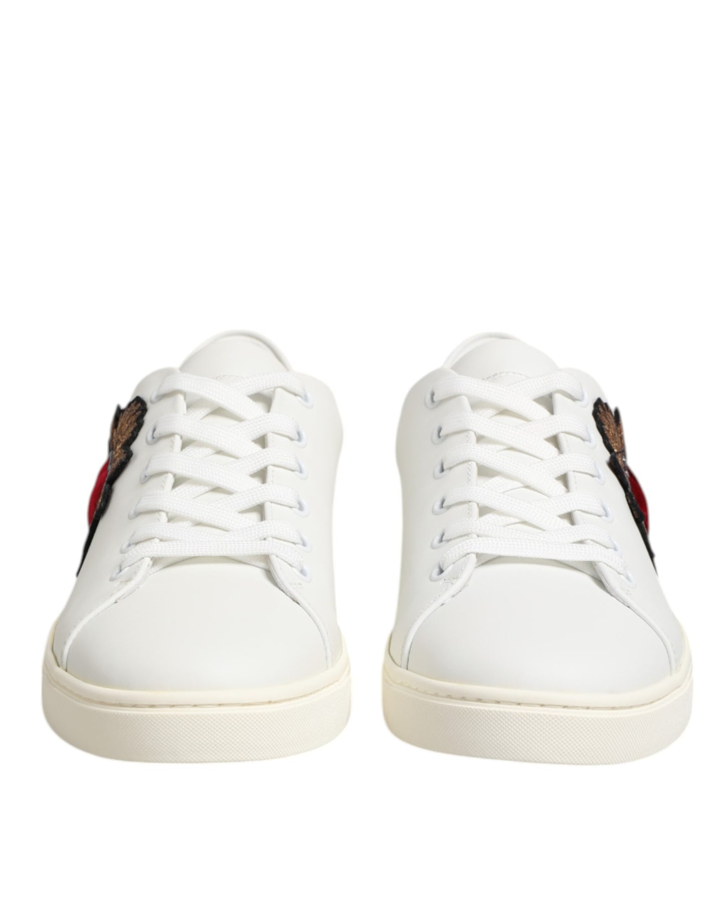 Dolce & Gabbana White Leather Sacred Heart Patch Sneakers Shoes Curated Luxury Accessories by Orvyn
