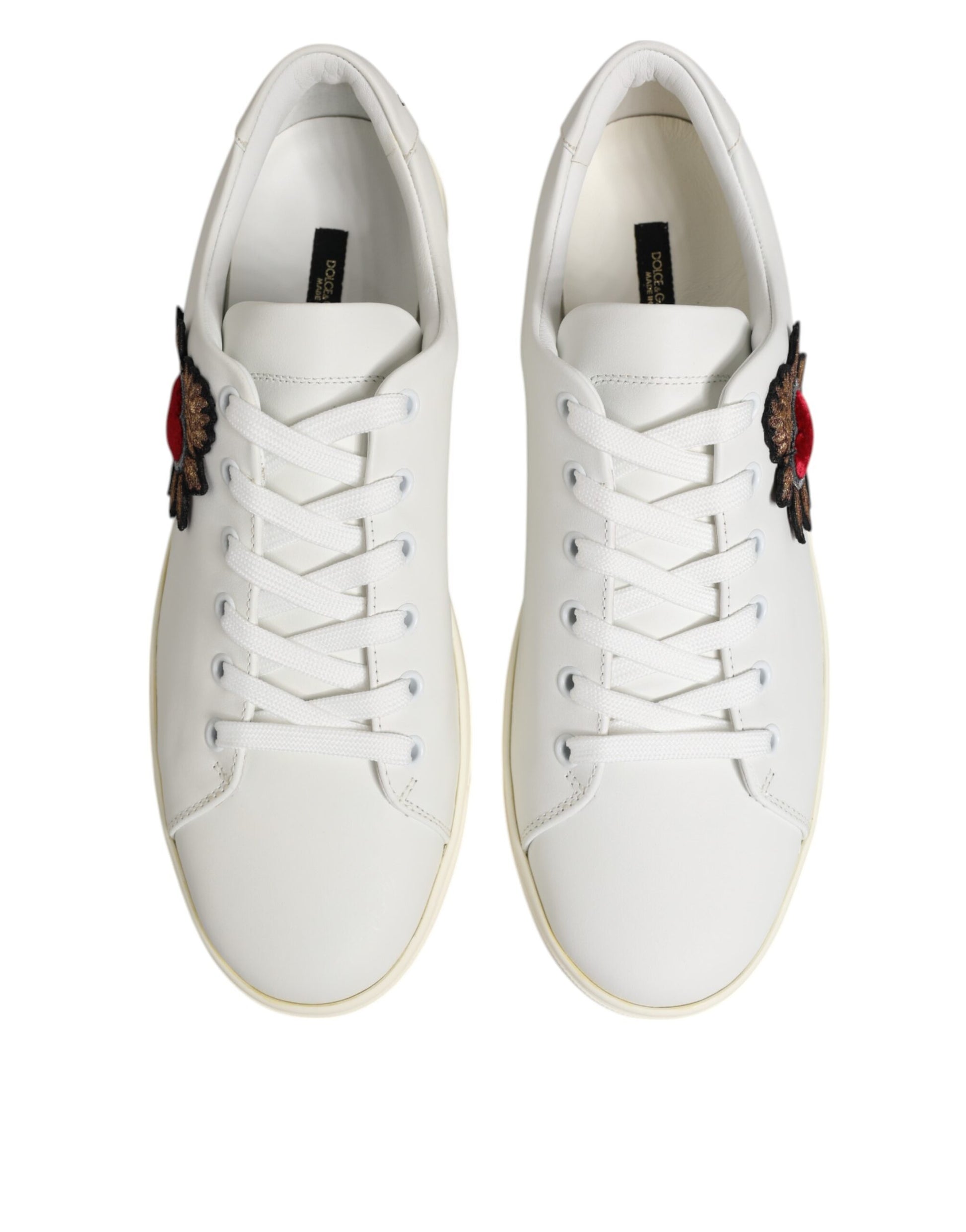 Dolce & Gabbana White Leather Sacred Heart Patch Sneakers Shoes Curated Luxury Accessories by Orvyn