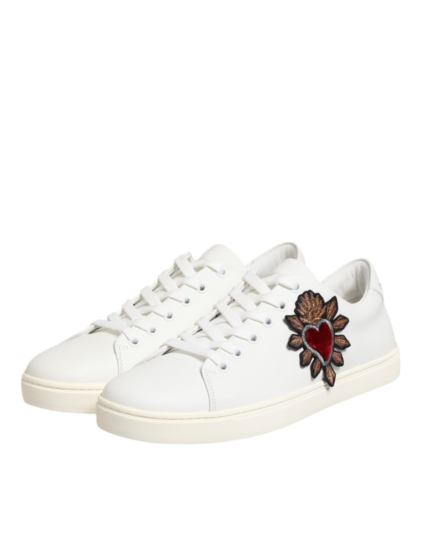 Dolce & Gabbana White Leather Sacred Heart Patch Sneakers Shoes Curated Luxury Accessories by Orvyn