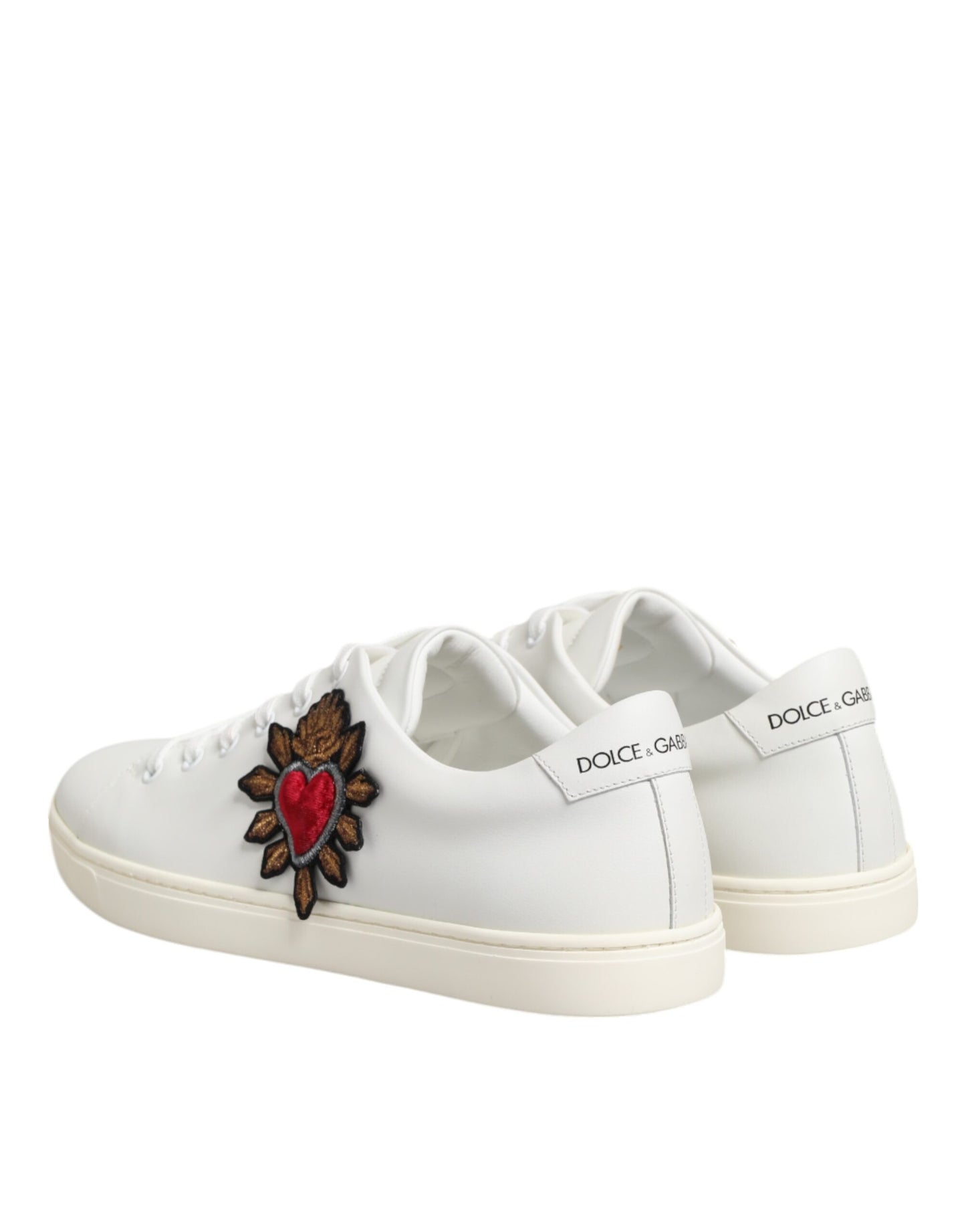 Dolce & Gabbana White Leather Sacred Heart Patch Sneakers Shoes Curated Luxury Accessories by Orvyn