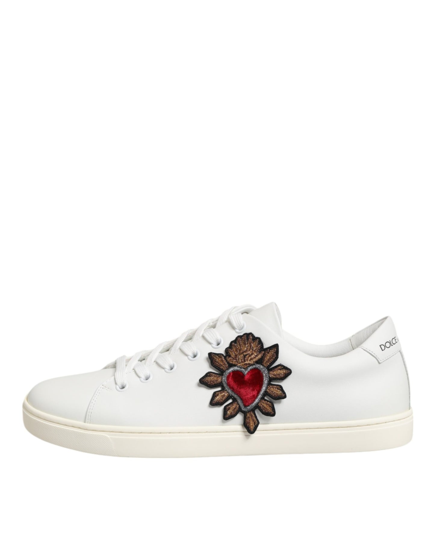 Dolce & Gabbana White Leather Sacred Heart Patch Sneakers Shoes Curated Luxury Accessories by Orvyn