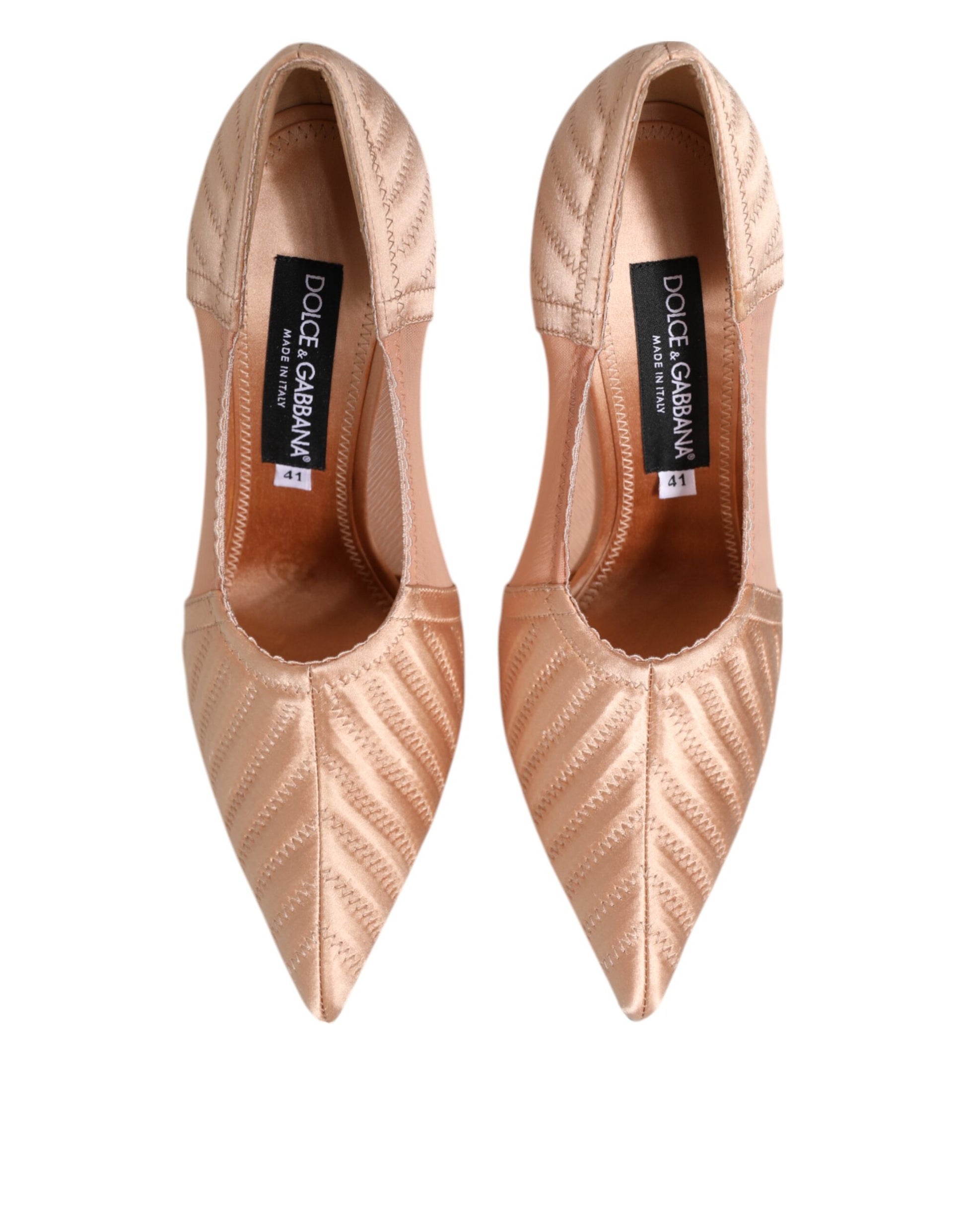 Dolce & Gabbana Cipria Nude Satin Mesh Stiletto Pumps Shoes Curated Luxury Accessories by Orvyn