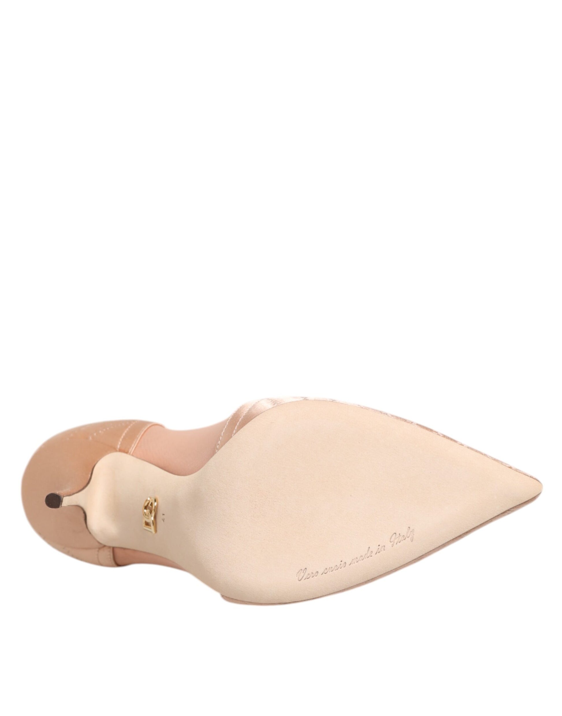Dolce & Gabbana Cipria Nude Satin Mesh Stiletto Pumps Shoes Curated Luxury Accessories by Orvyn
