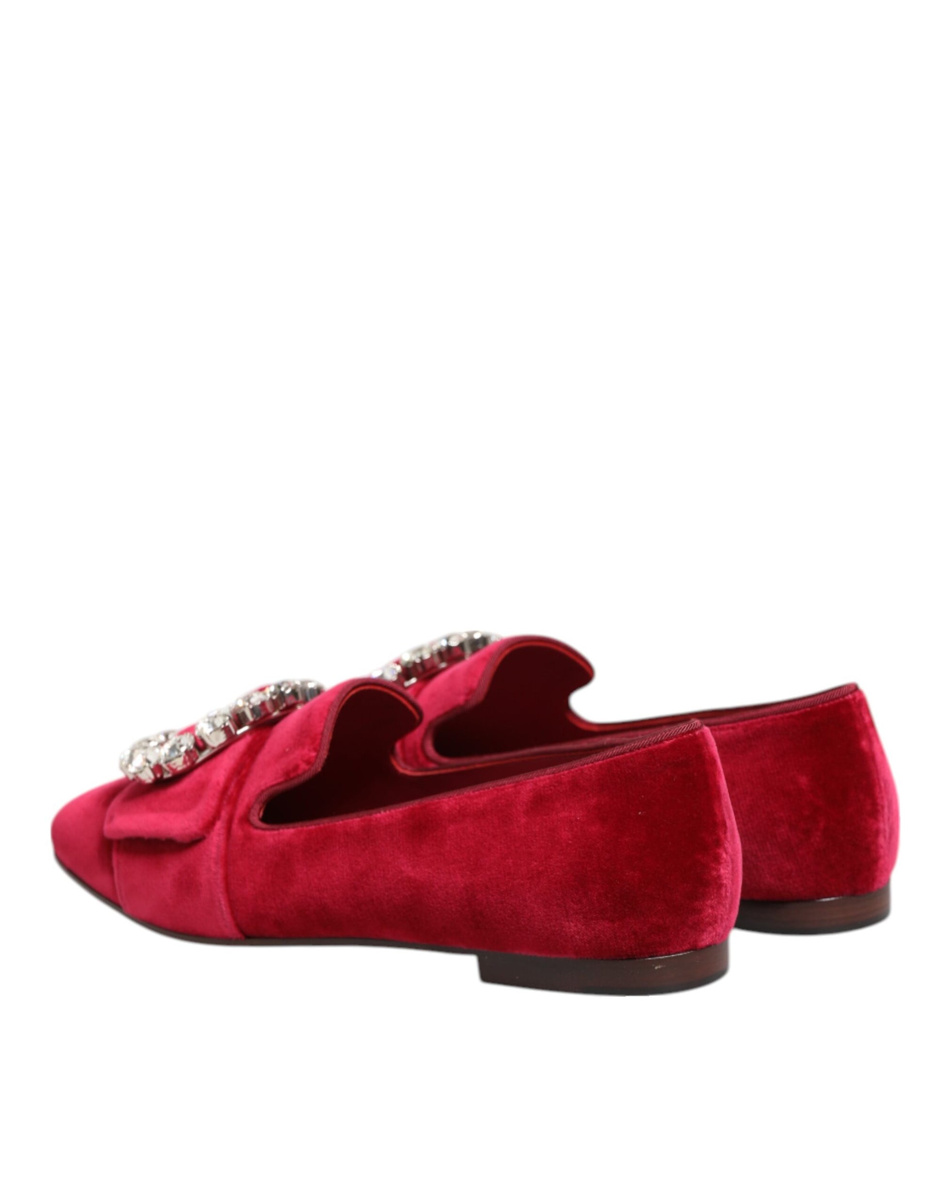 Dolce & Gabbana Red Velvet Crystal Buckle Loafers Flats Shoes Curated Luxury Accessories by Orvyn