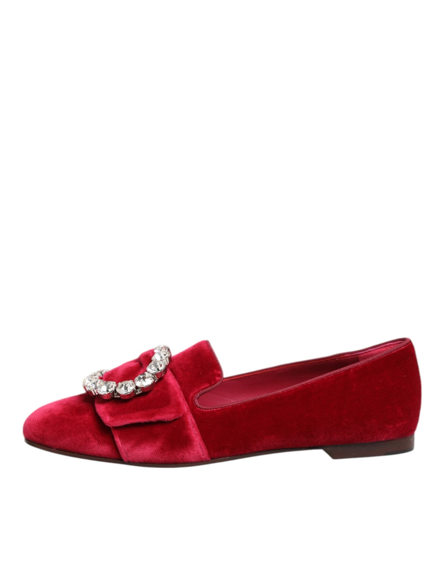 Dolce & Gabbana Red Velvet Crystal Buckle Loafers Flats Shoes Curated Luxury Accessories by Orvyn