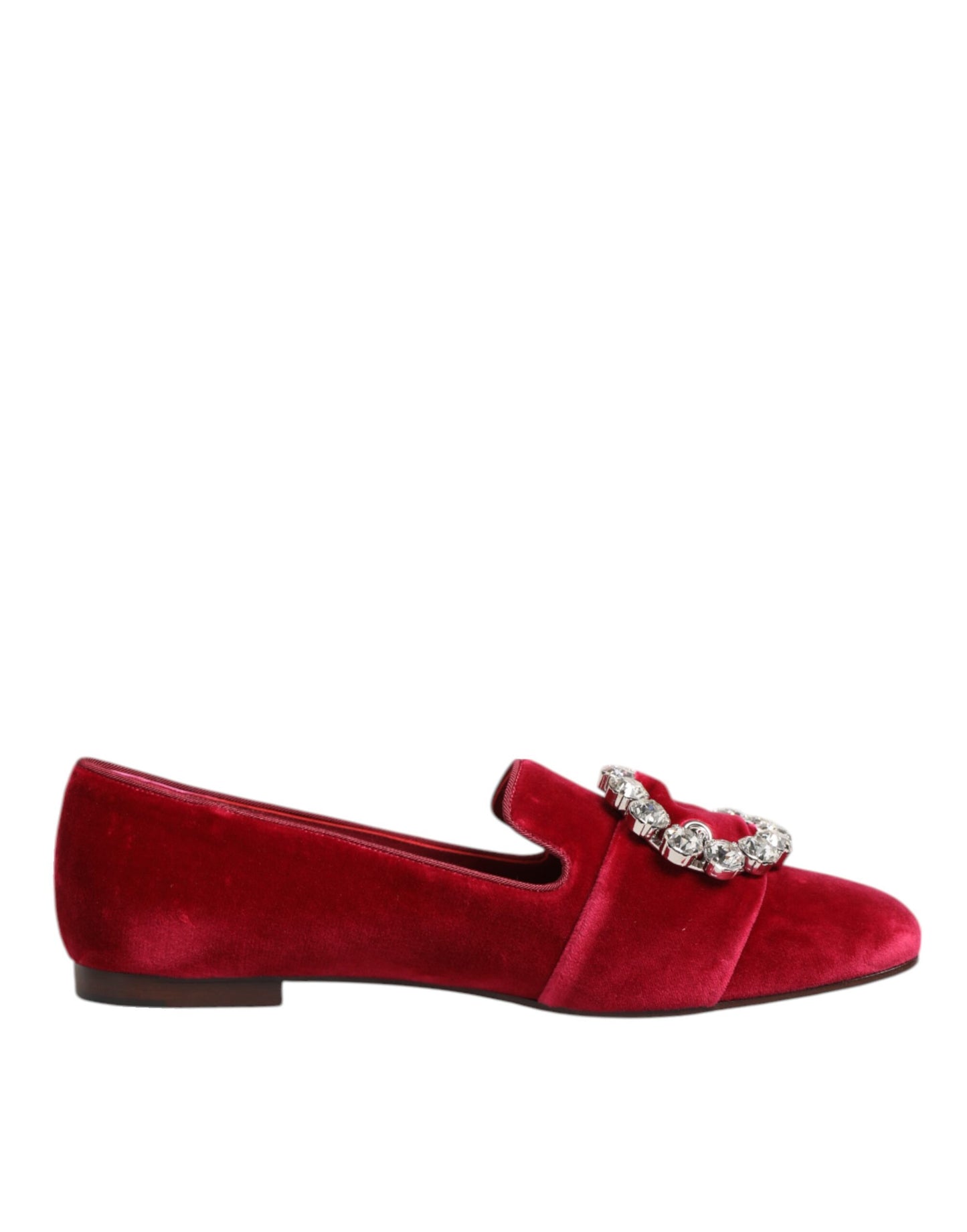 Dolce & Gabbana Red Velvet Crystal Buckle Loafers Flats Shoes Curated Luxury Accessories by Orvyn