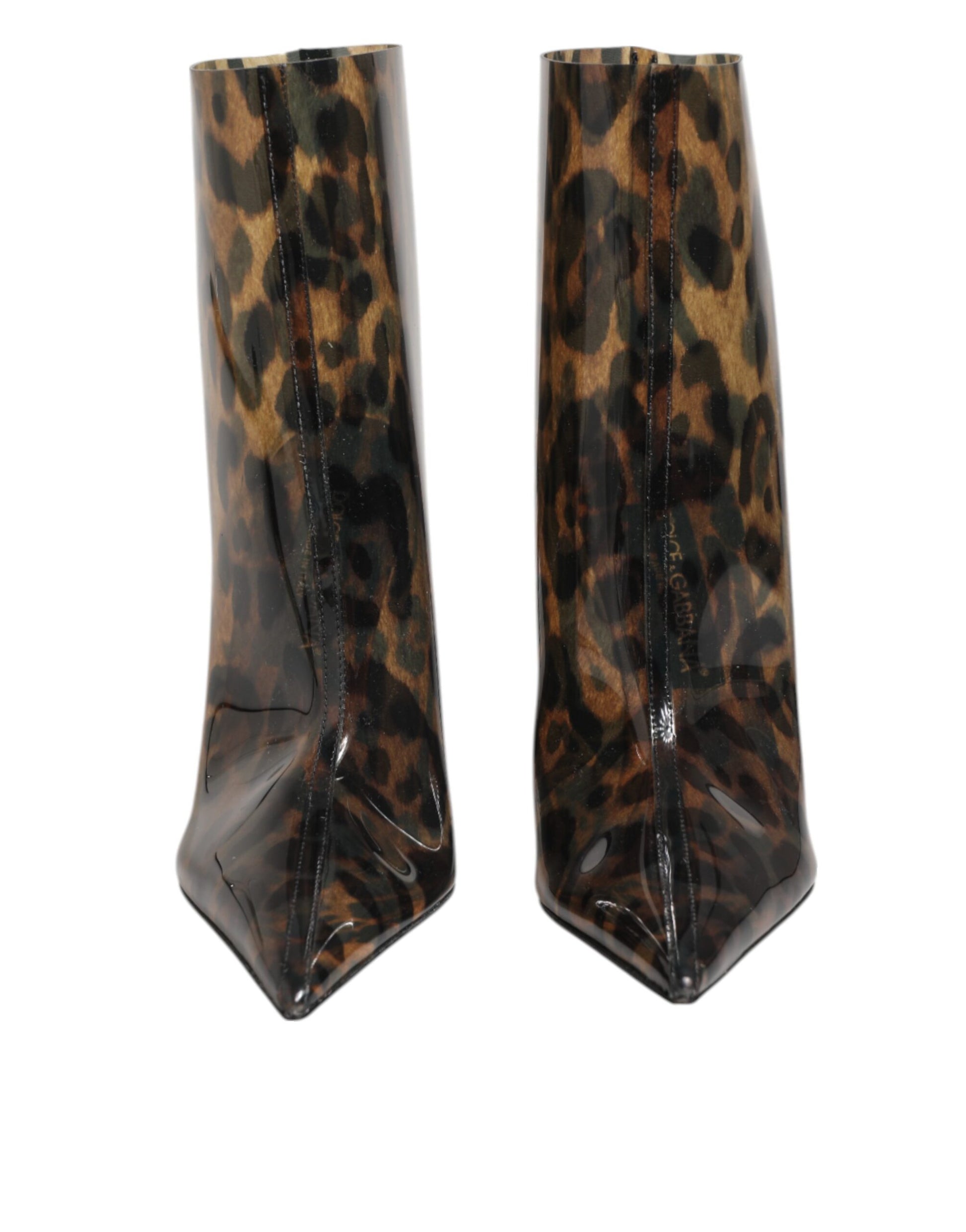 Dolce & Gabbana Leopard Print PVC Pointed Toe Boots Shoes Curated Luxury Accessories by Orvyn