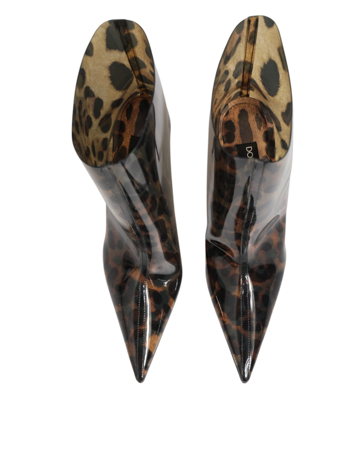 Dolce & Gabbana Leopard Print PVC Pointed Toe Boots Shoes Curated Luxury Accessories by Orvyn