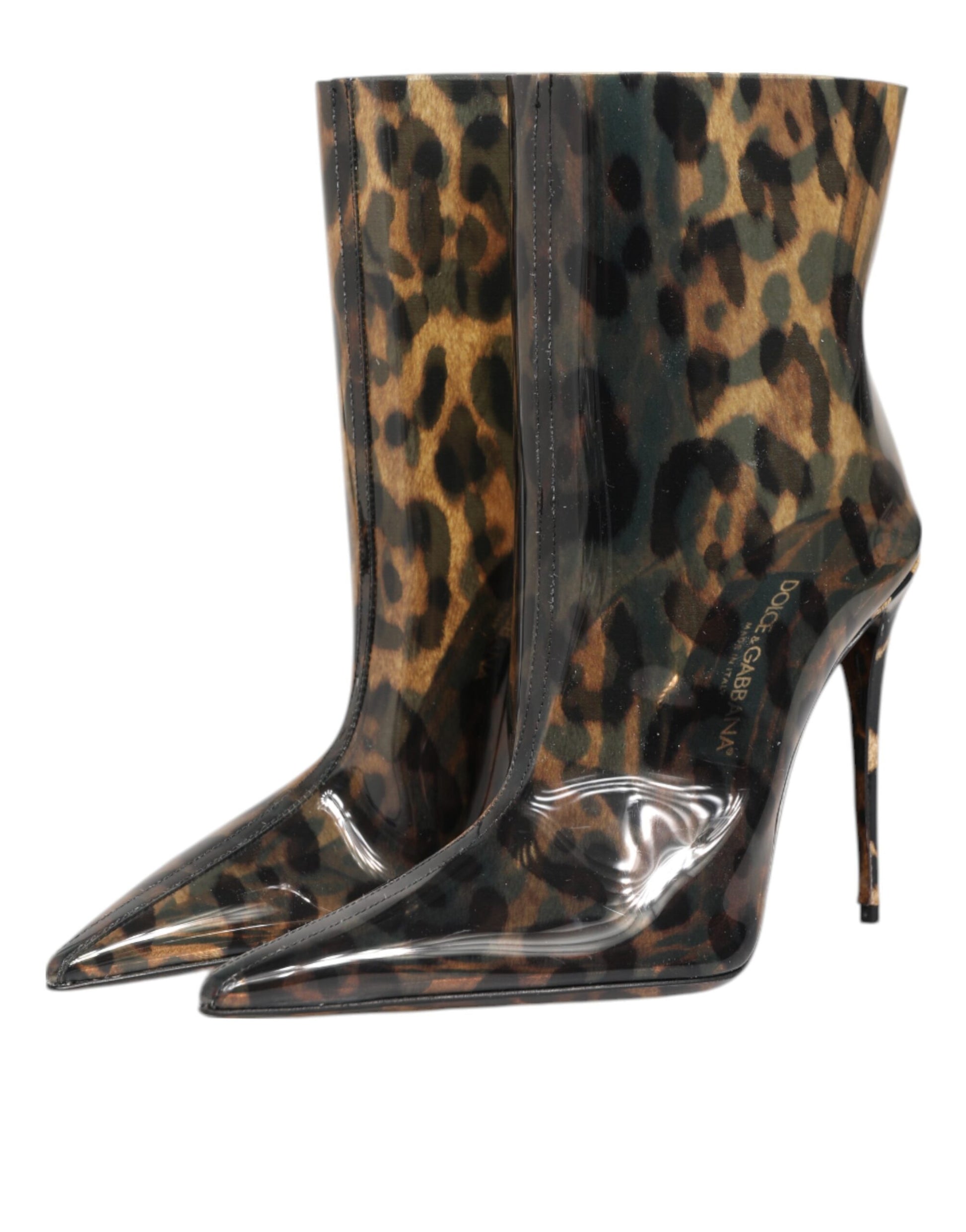 Dolce & Gabbana Leopard Print PVC Pointed Toe Boots Shoes Curated Luxury Accessories by Orvyn