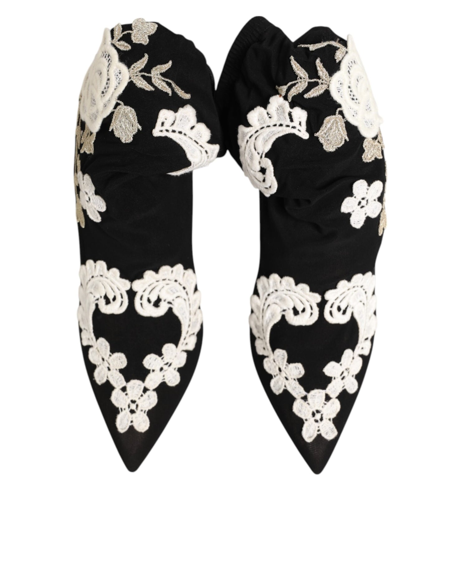 Dolce & Gabbana Black White Embroidered Jersey Stiletto Boots Shoes Curated Luxury Accessories by Orvyn