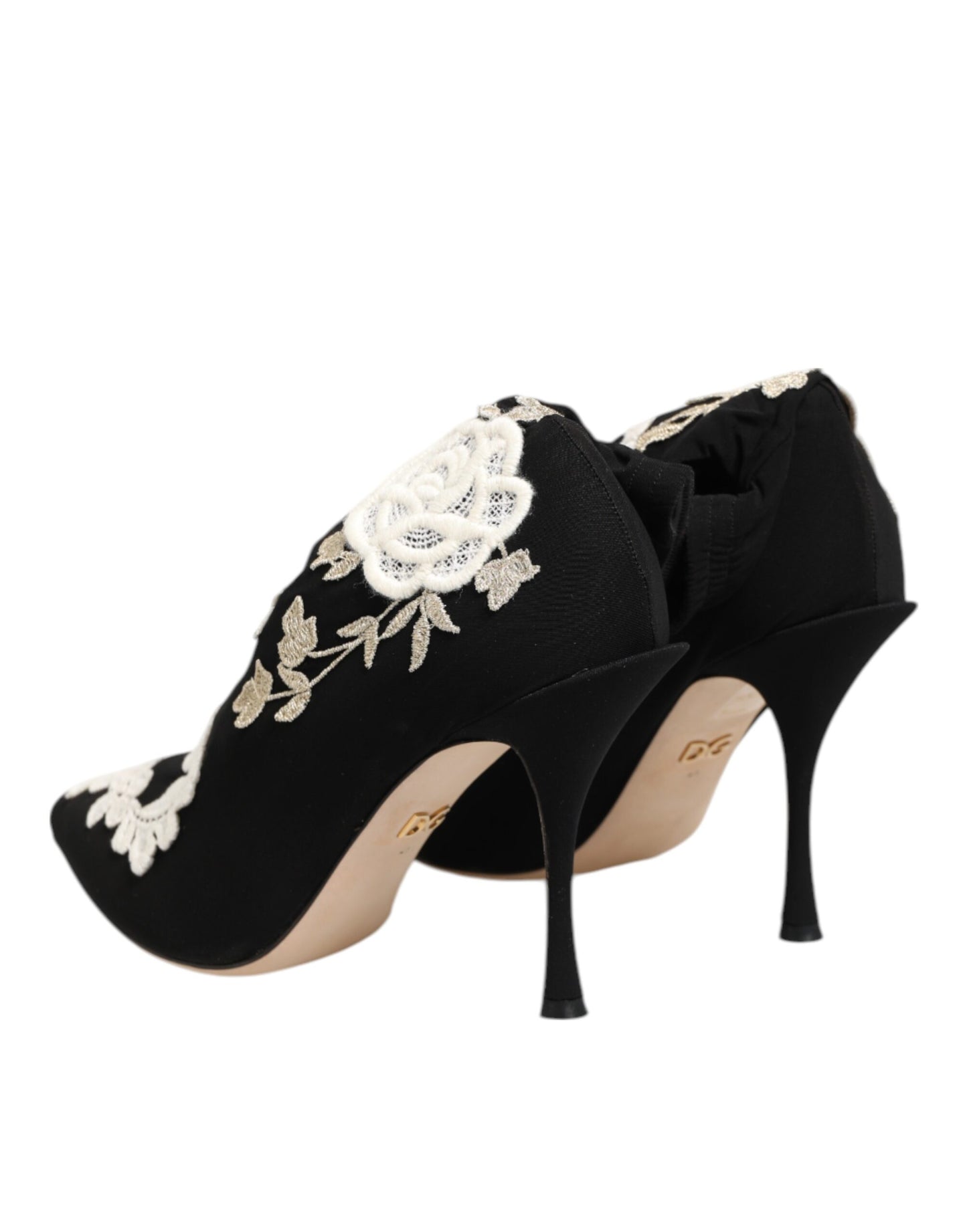 Dolce & Gabbana Black White Embroidered Jersey Stiletto Boots Shoes Curated Luxury Accessories by Orvyn