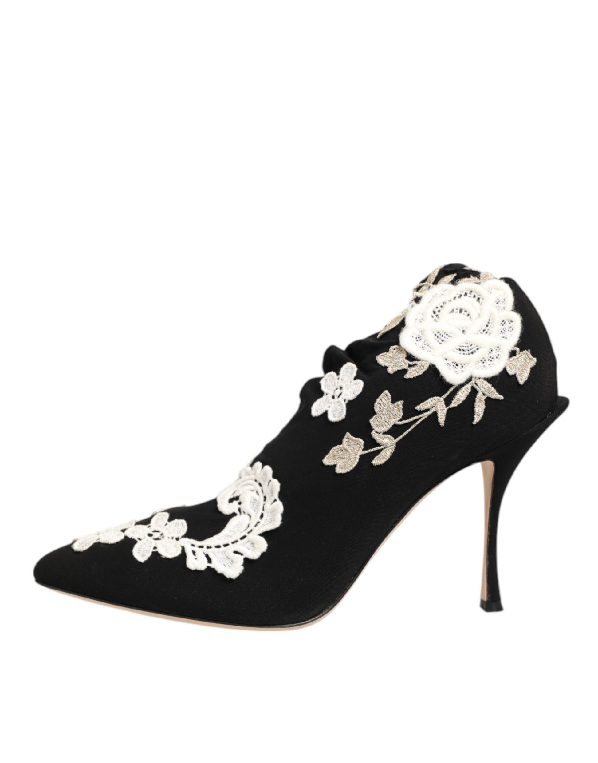Dolce & Gabbana Black White Embroidered Jersey Stiletto Boots Shoes Curated Luxury Accessories by Orvyn