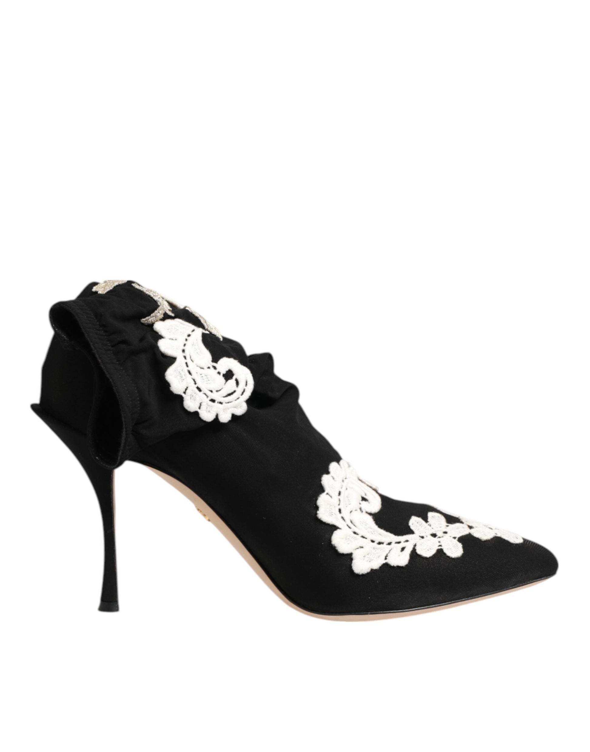 Dolce & Gabbana Black White Embroidered Jersey Stiletto Boots Shoes Curated Luxury Accessories by Orvyn