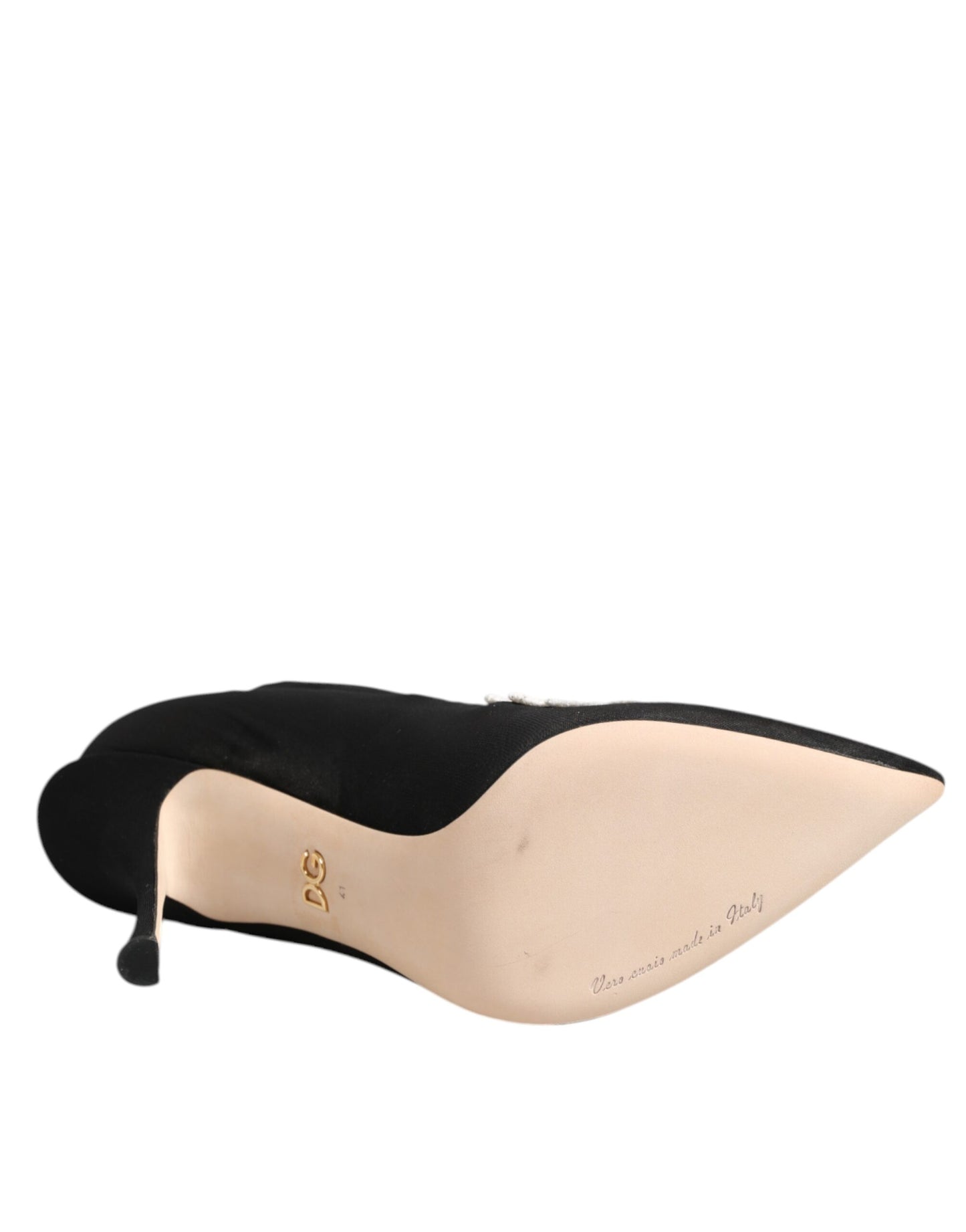 Dolce & Gabbana Black White Embroidered Jersey Stiletto Boots Shoes Curated Luxury Accessories by Orvyn