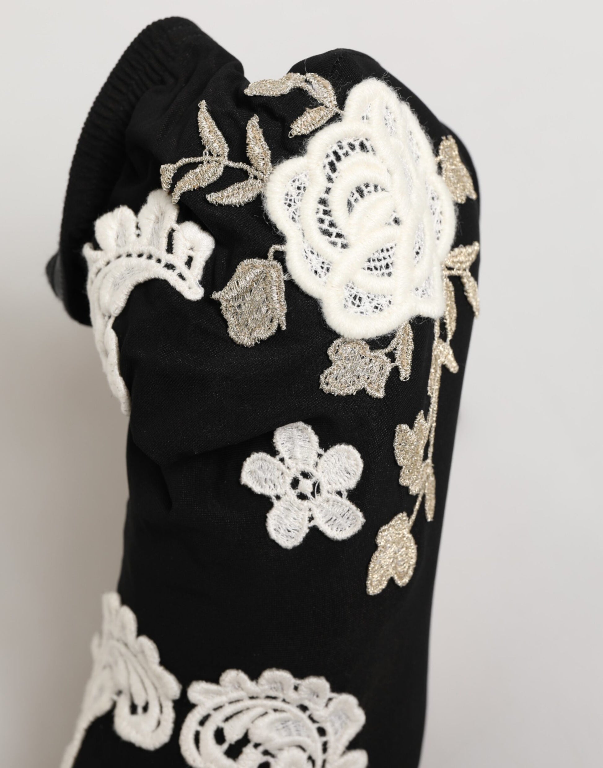 Dolce & Gabbana Black White Embroidered Jersey Stiletto Boots Shoes schwarz