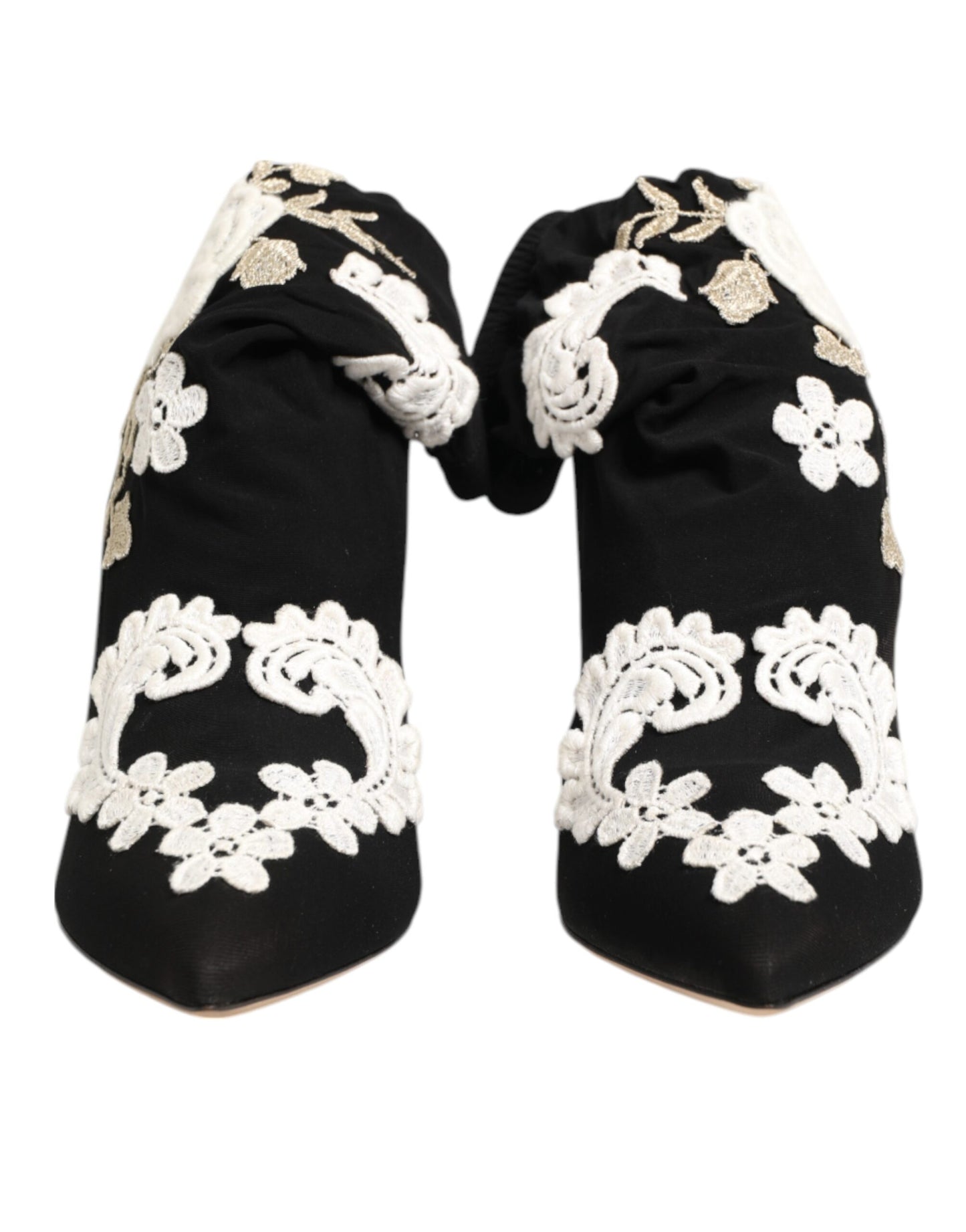 Dolce & Gabbana Black White Embroidered Jersey Stiletto Boots Shoes Curated Luxury Accessories by Orvyn