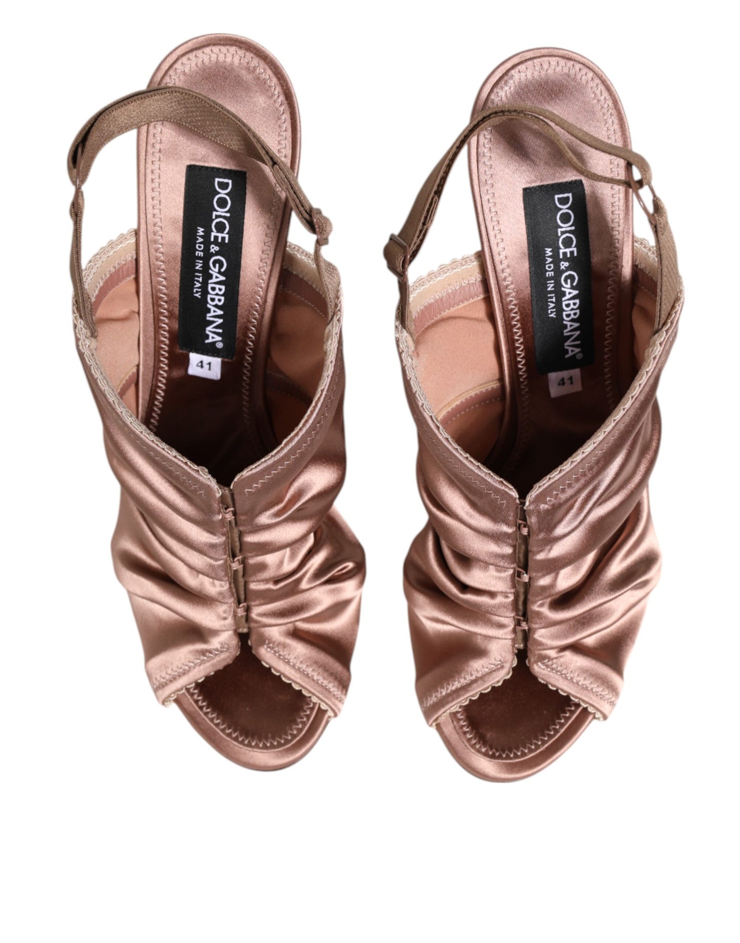 Dolce & Gabbana Bronze Satin Ruched Slingback Sandals Shoes Curated Luxury Accessories by Orvyn