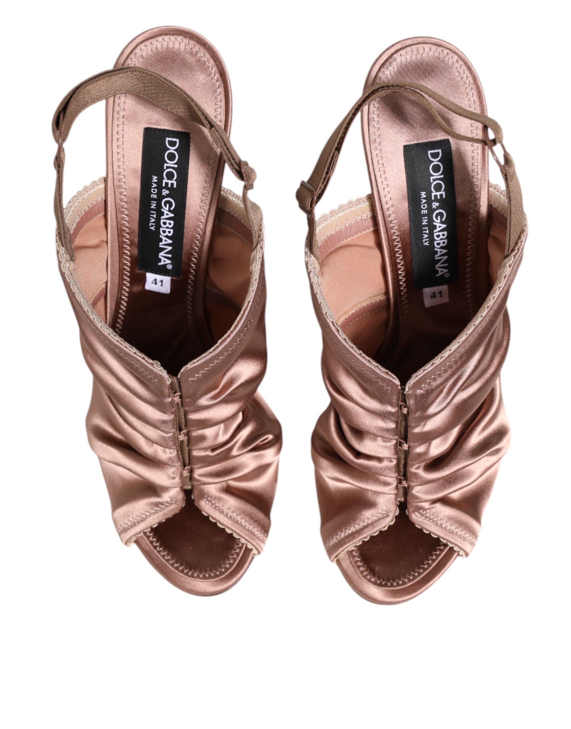 Dolce & Gabbana Bronze Satin Ruched Slingback Sandals Shoes Curated Luxury Accessories by Orvyn