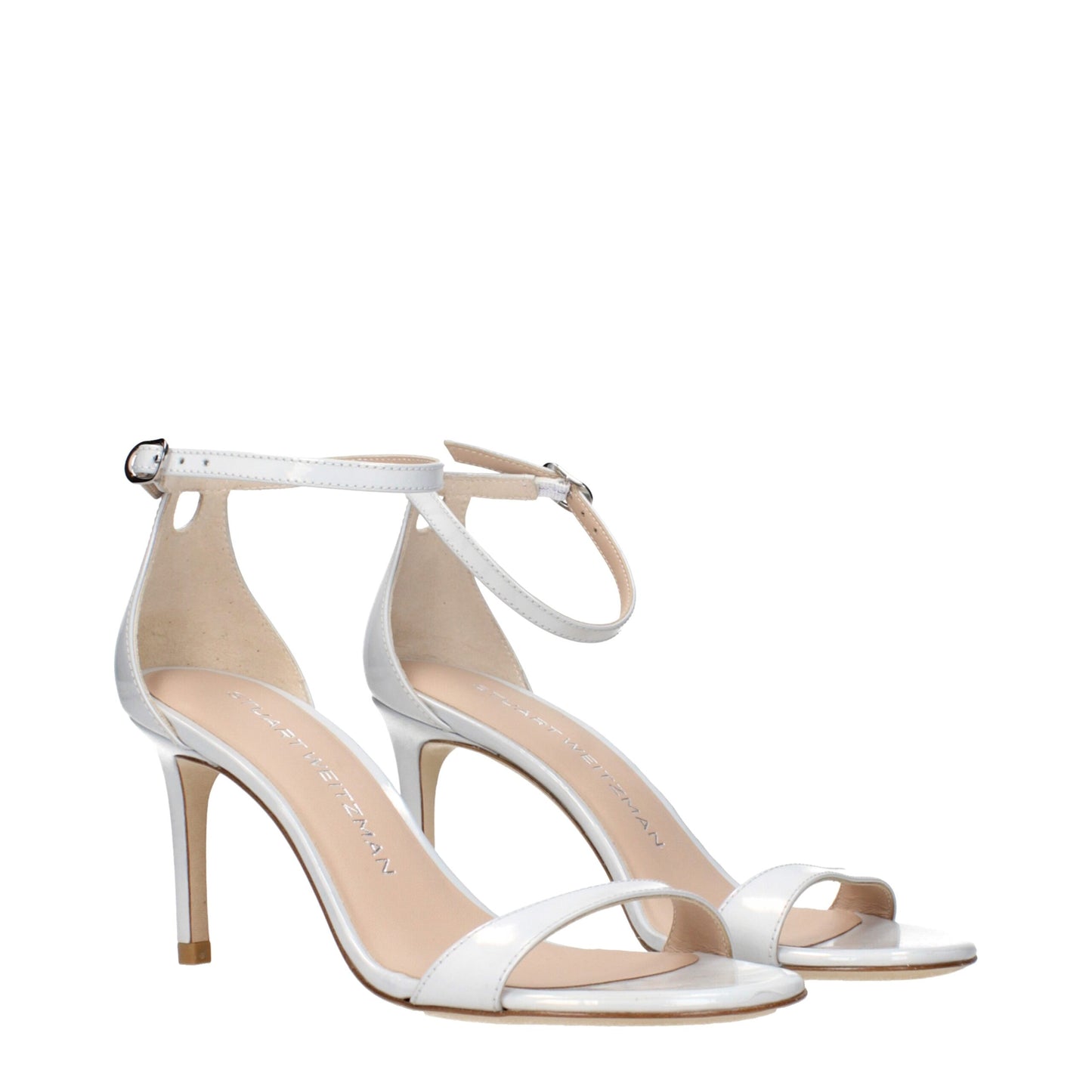 Stuart Weitzman White Leather Stiletto Heel Sandals Curated Luxury Accessories by Orvyn