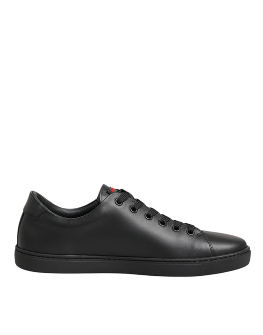 Dolce & Gabbana Black Leather Crystal Heart Low Top Sneakers Shoes Curated Luxury Accessories by Orvyn