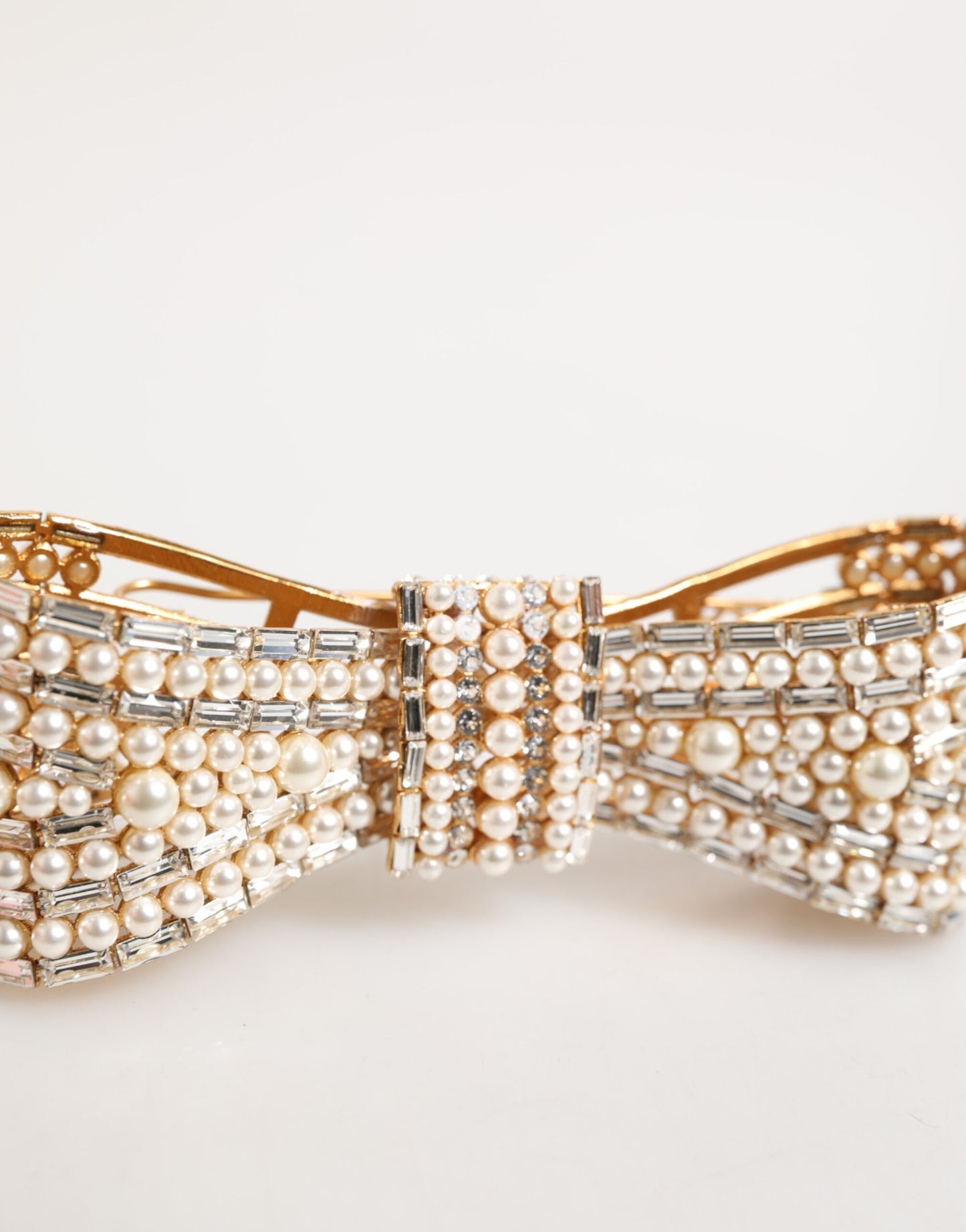 Dolce & Gabbana Gold Brass Glas Crystal Faux Pearl Embellished Brooch Curated Luxury Accessories by Orvyn
