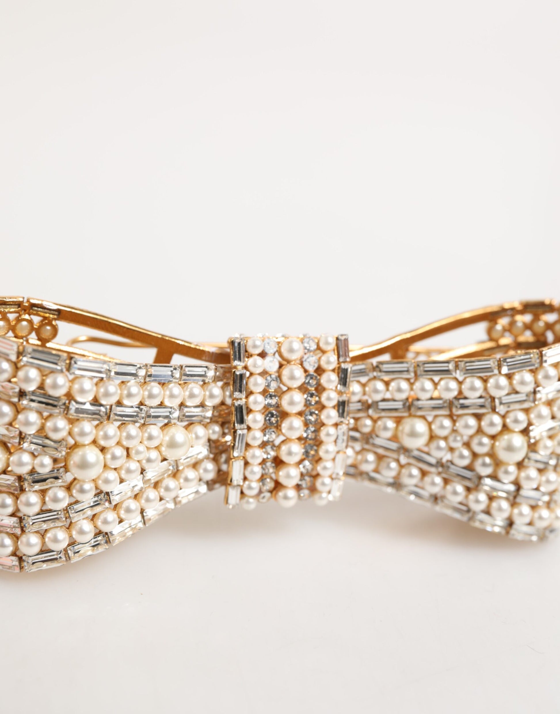 Dolce & Gabbana Gold Brass Glas Crystal Faux Pearl Embellished Brooch Curated Luxury Accessories by Orvyn