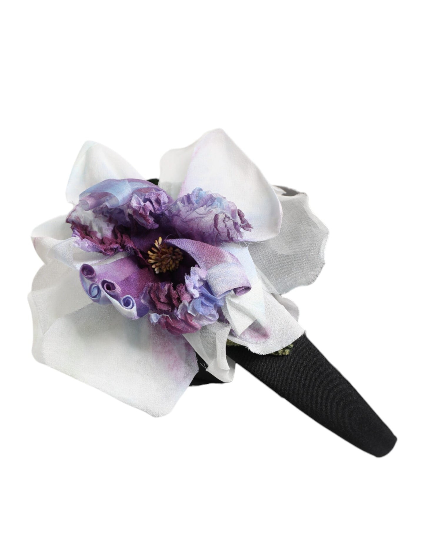 Dolce & Gabbana Black Green Silk Purple White Floral Appliqué Accessory Headband Curated Luxury Accessories by Orvyn