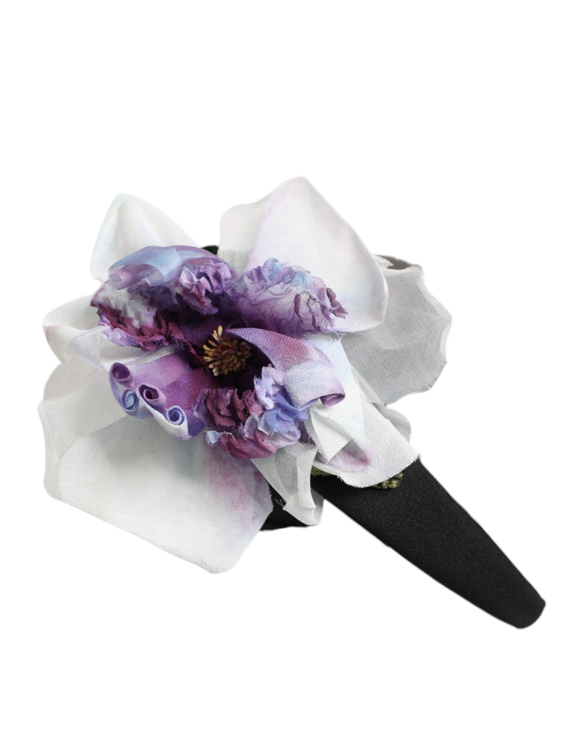 Dolce & Gabbana Black Green Silk Purple White Floral Appliqué Accessory Headband Curated Luxury Accessories by Orvyn