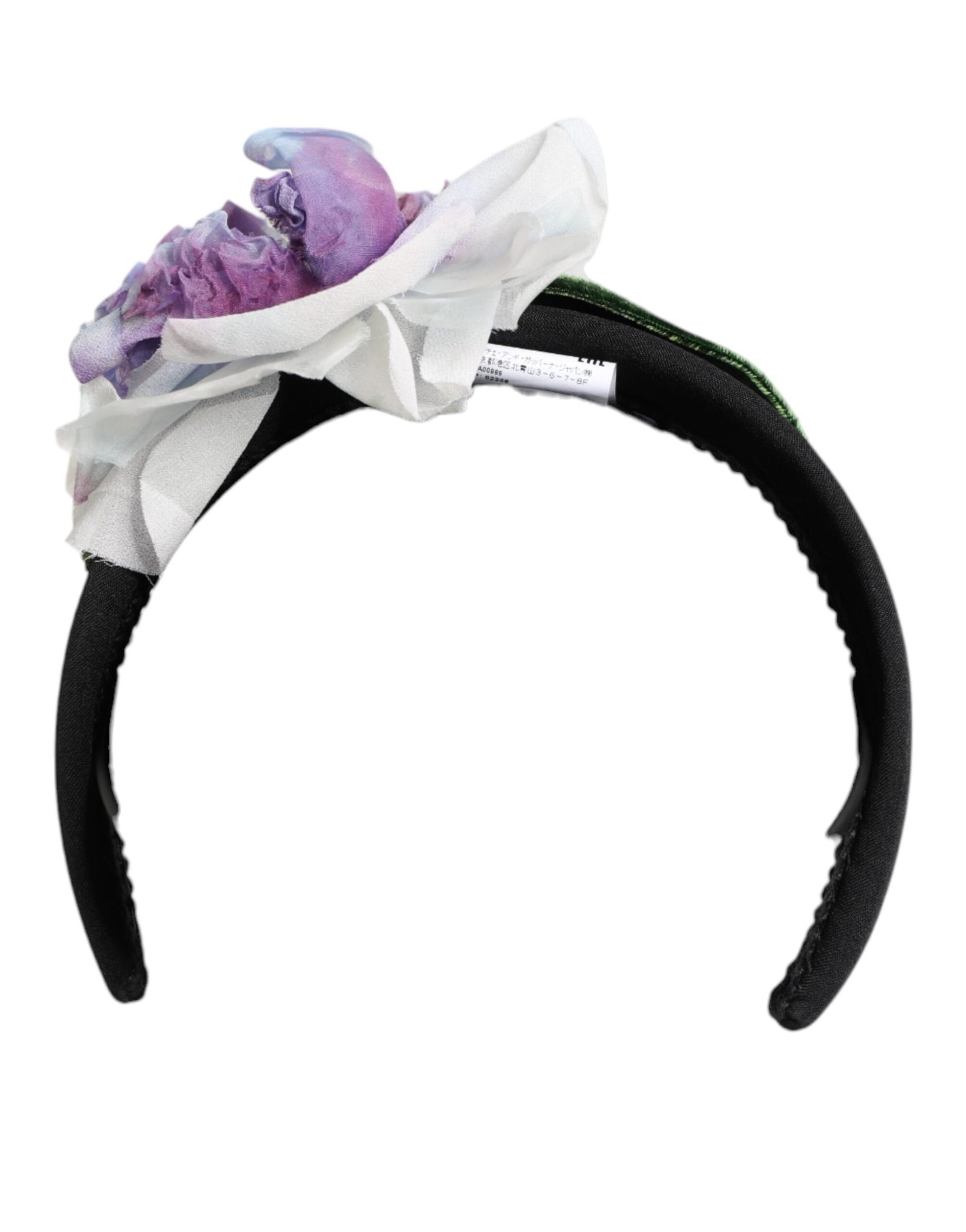 Dolce & Gabbana Black Green Silk Purple White Floral Appliqué Accessory Headband Curated Luxury Accessories by Orvyn